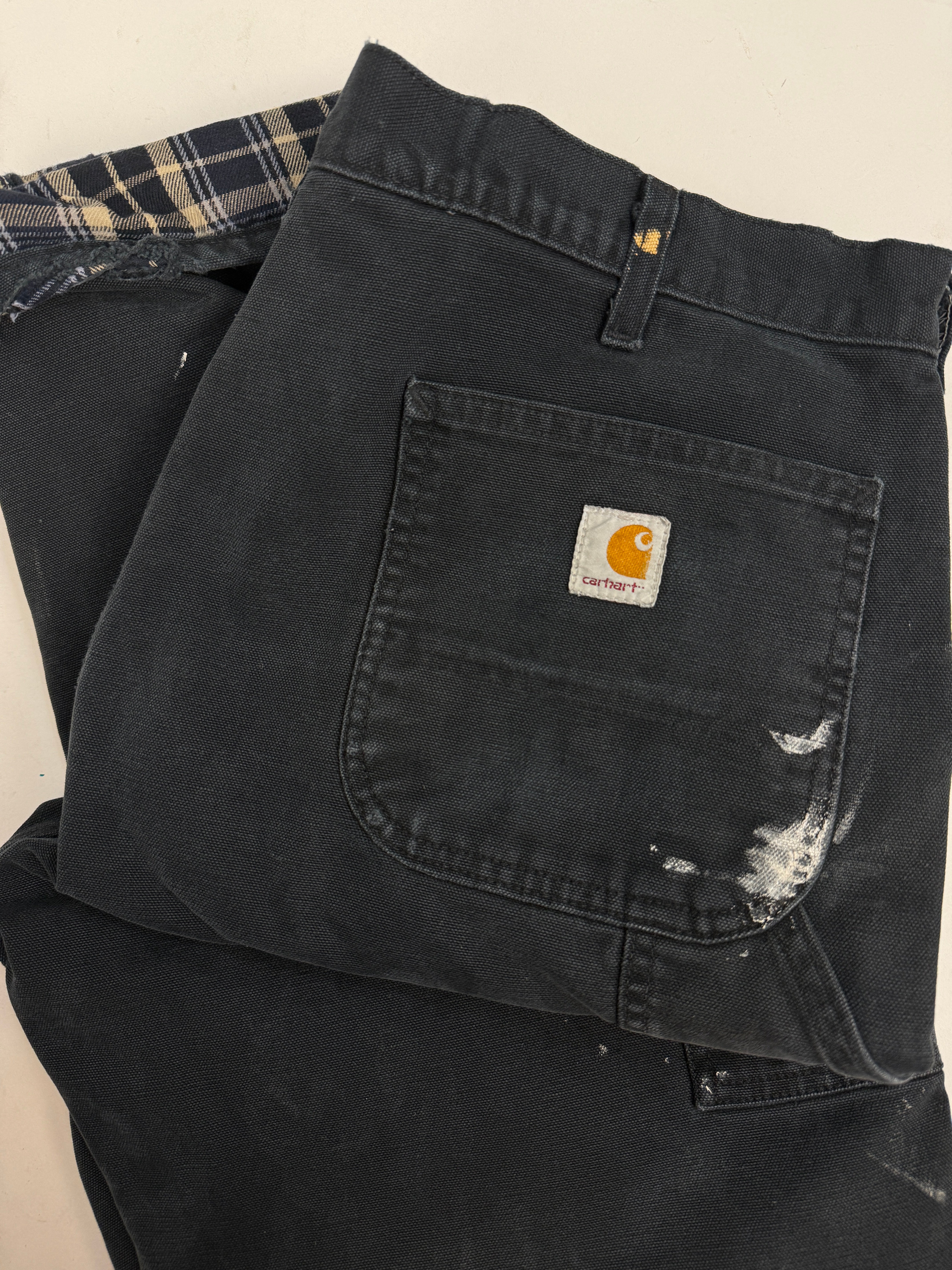 Distressed Carhartt Double Knee Flannel-Lined Vintage Nero - 38x34