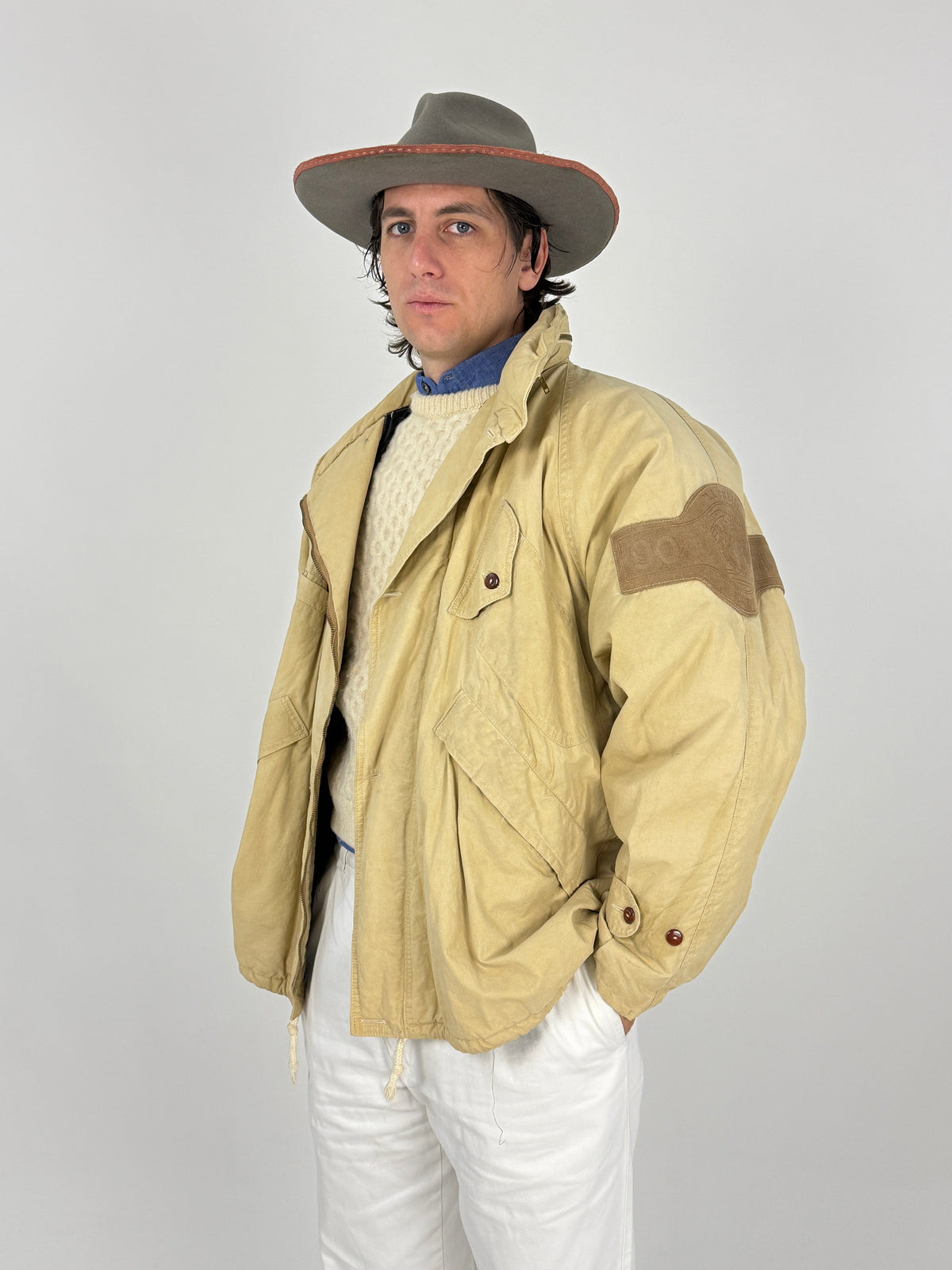 Giubbotto Vintage Beige Multitasche con Coulisse - Taglia L