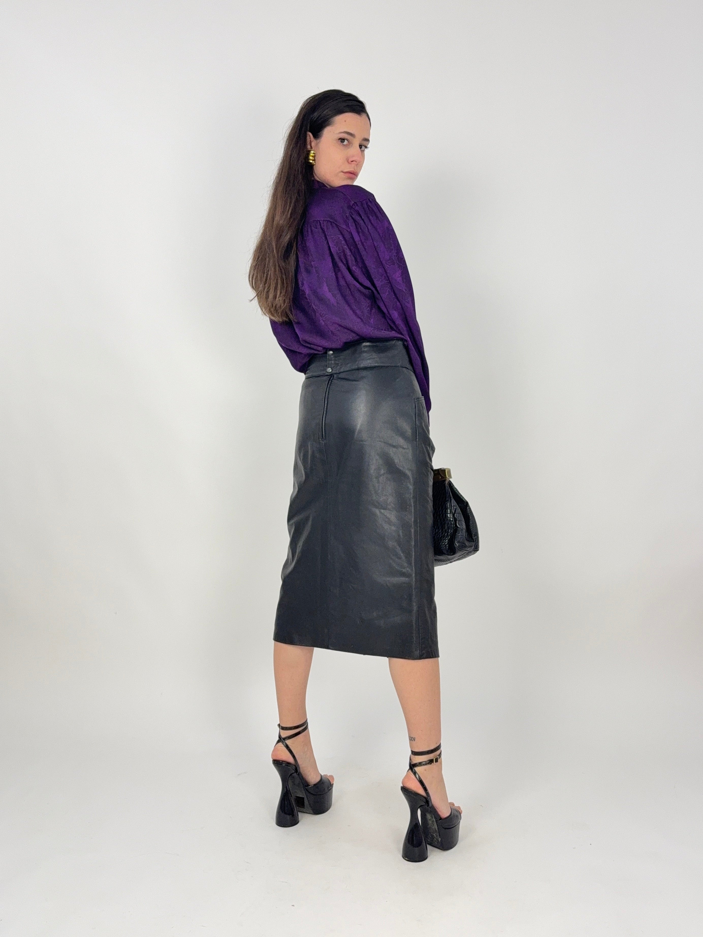 Gonna midi in vera pelle anni '80