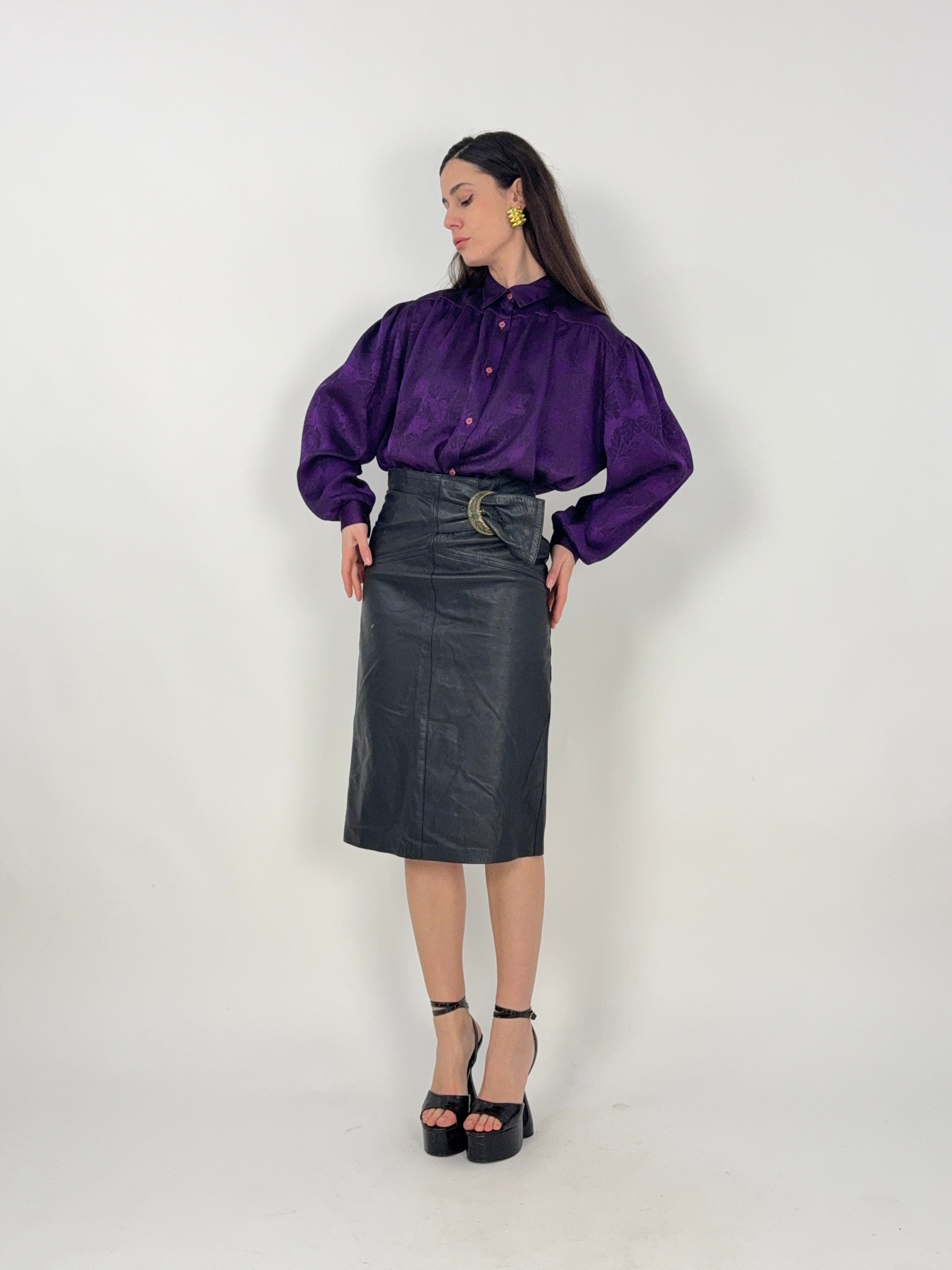 Gonna tubino in pelle anni '70 con fibbia