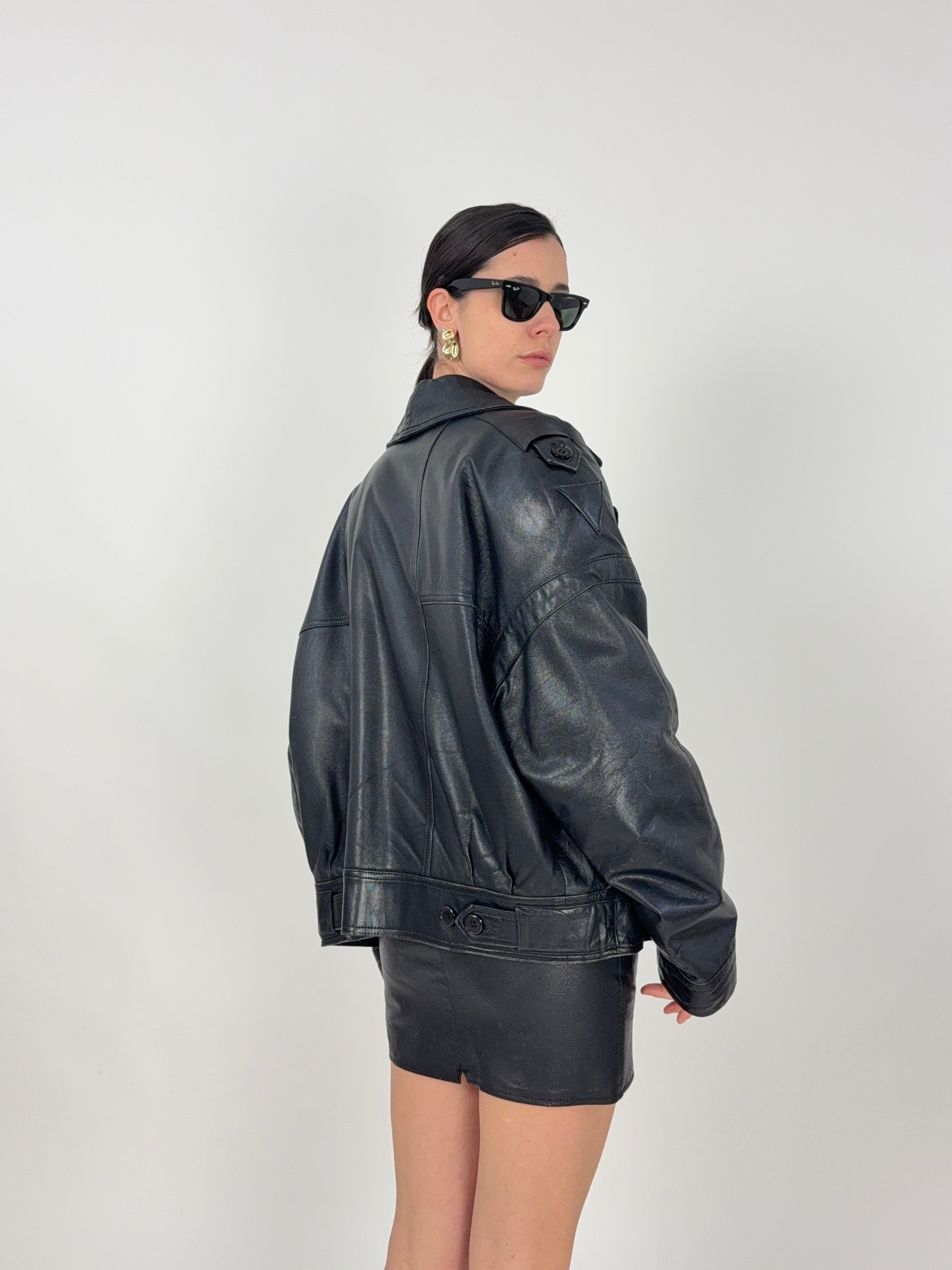 Bomber in pelle nera anni '80