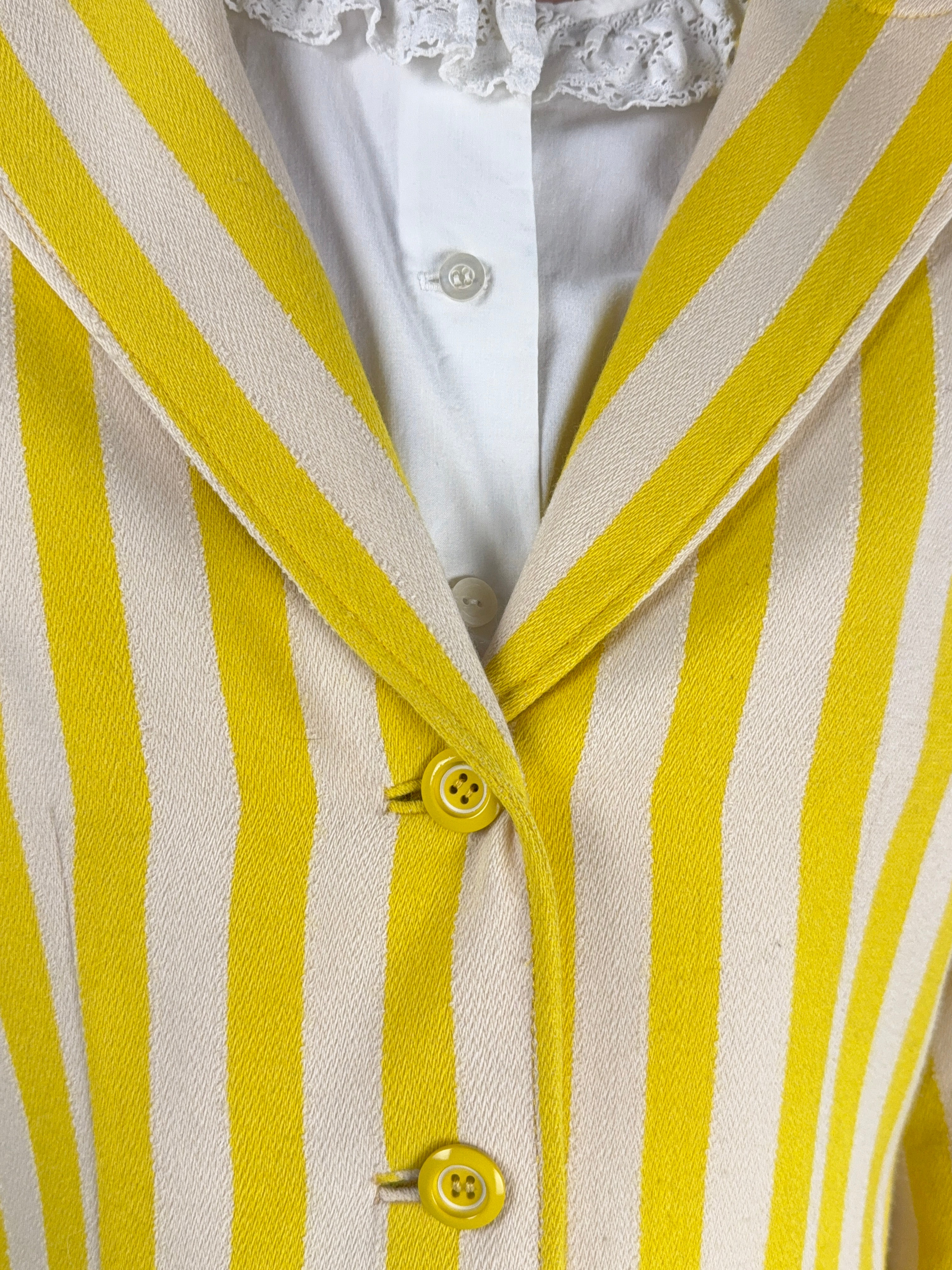 Giacca vintage in cotone a righe giallo e bianco