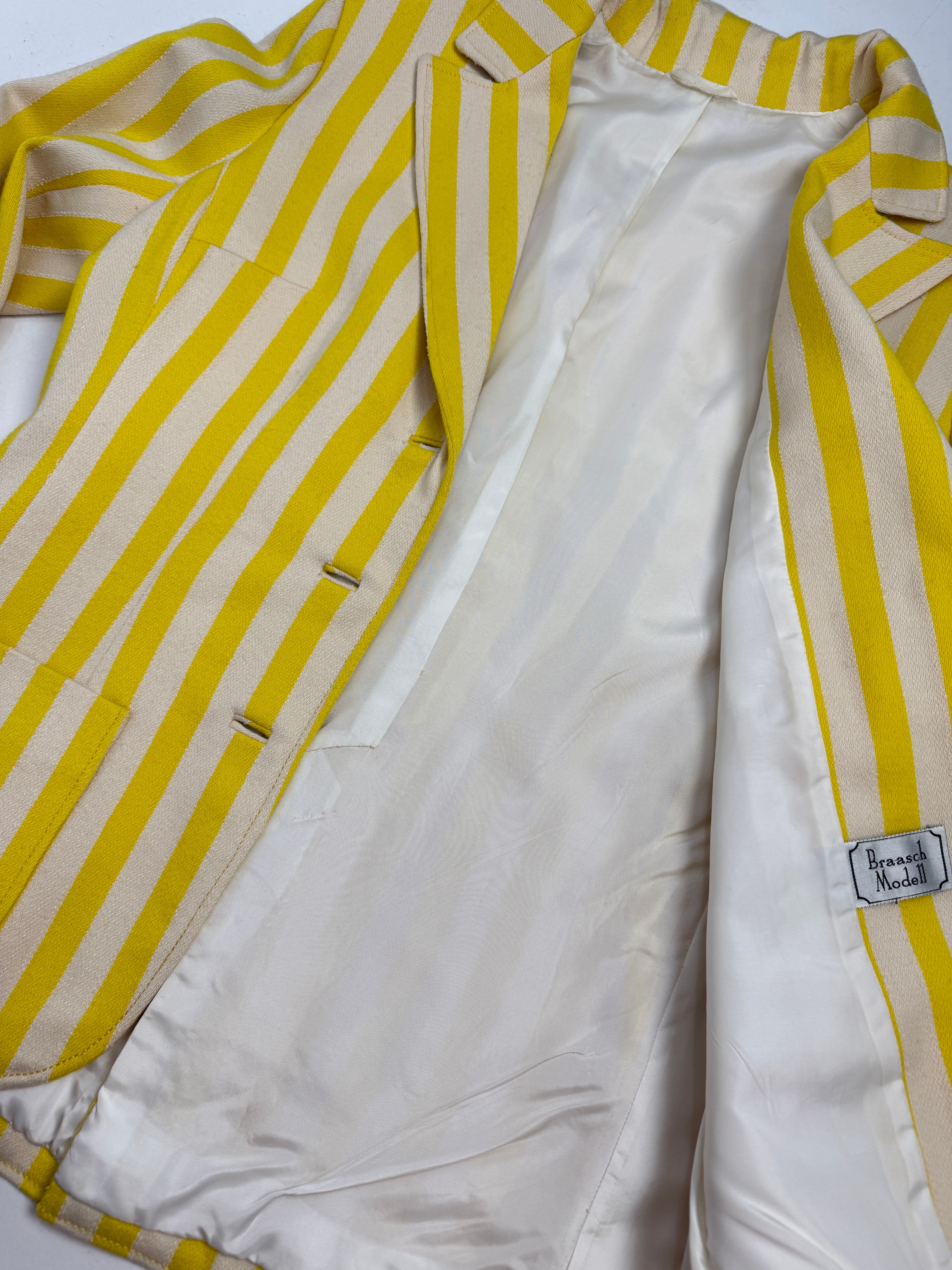 Giacca vintage in cotone a righe giallo e bianco