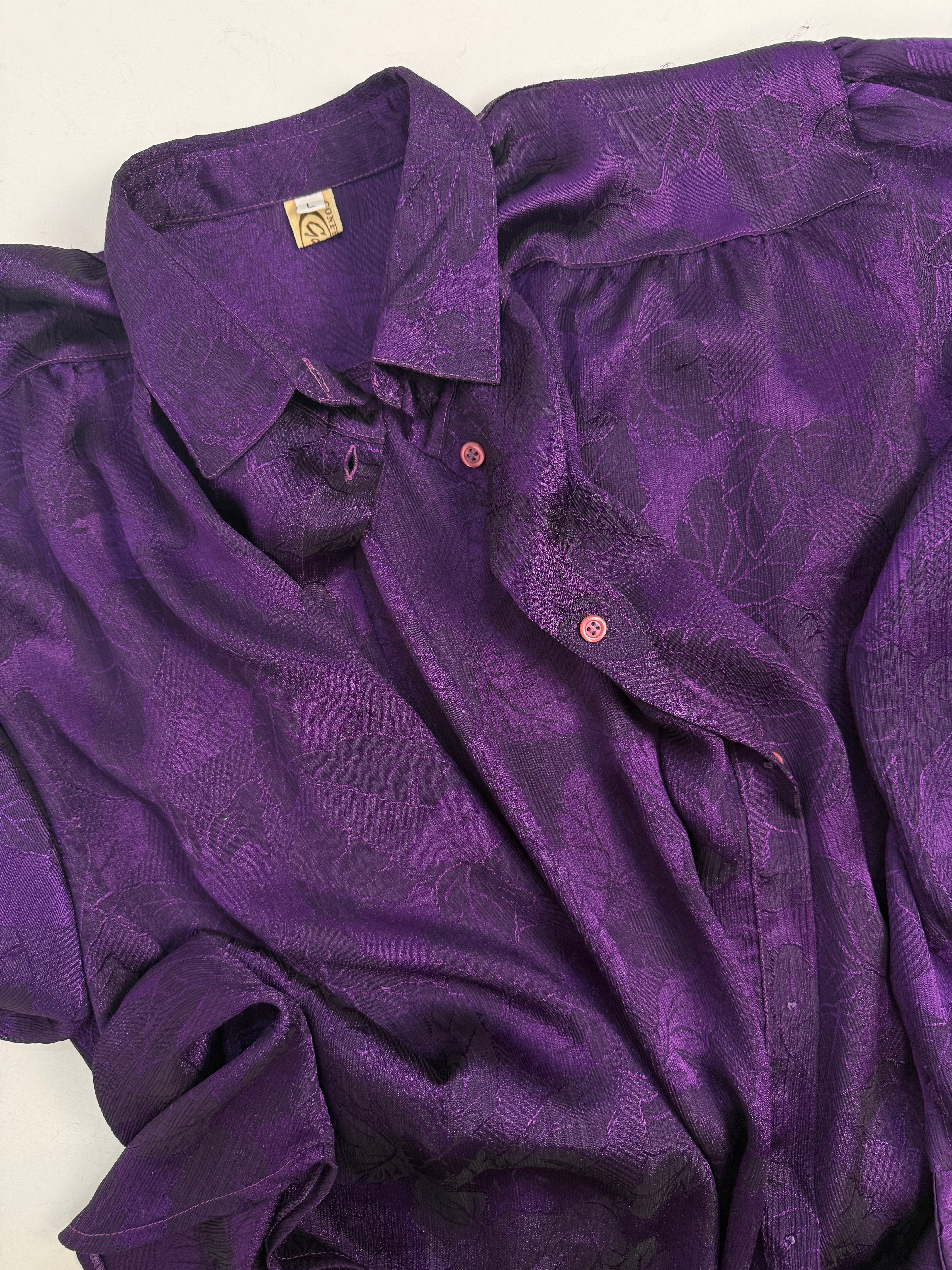 Camicia anni '80 Viola Jacquard con maniche balloon