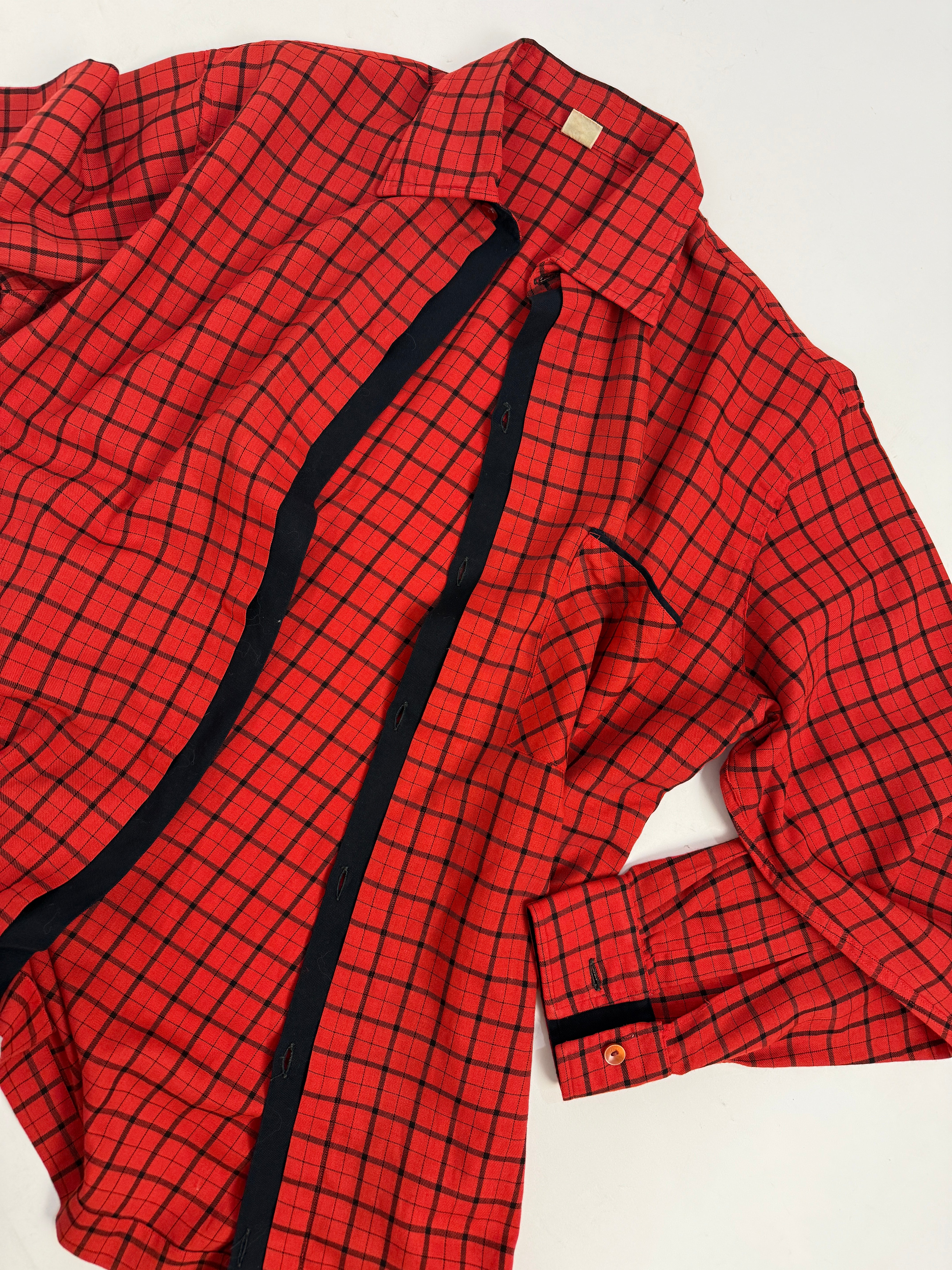 Camicia anni '70 in cotone a quadri rosso e nero