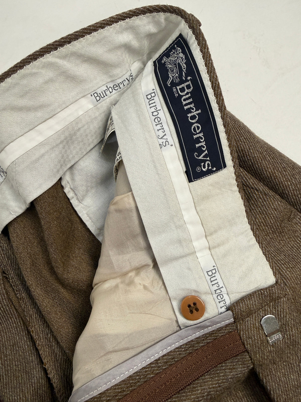 Burberrys' Pantaloni Lana Tweed Marrone Anni '70/'80 – Taglia 46