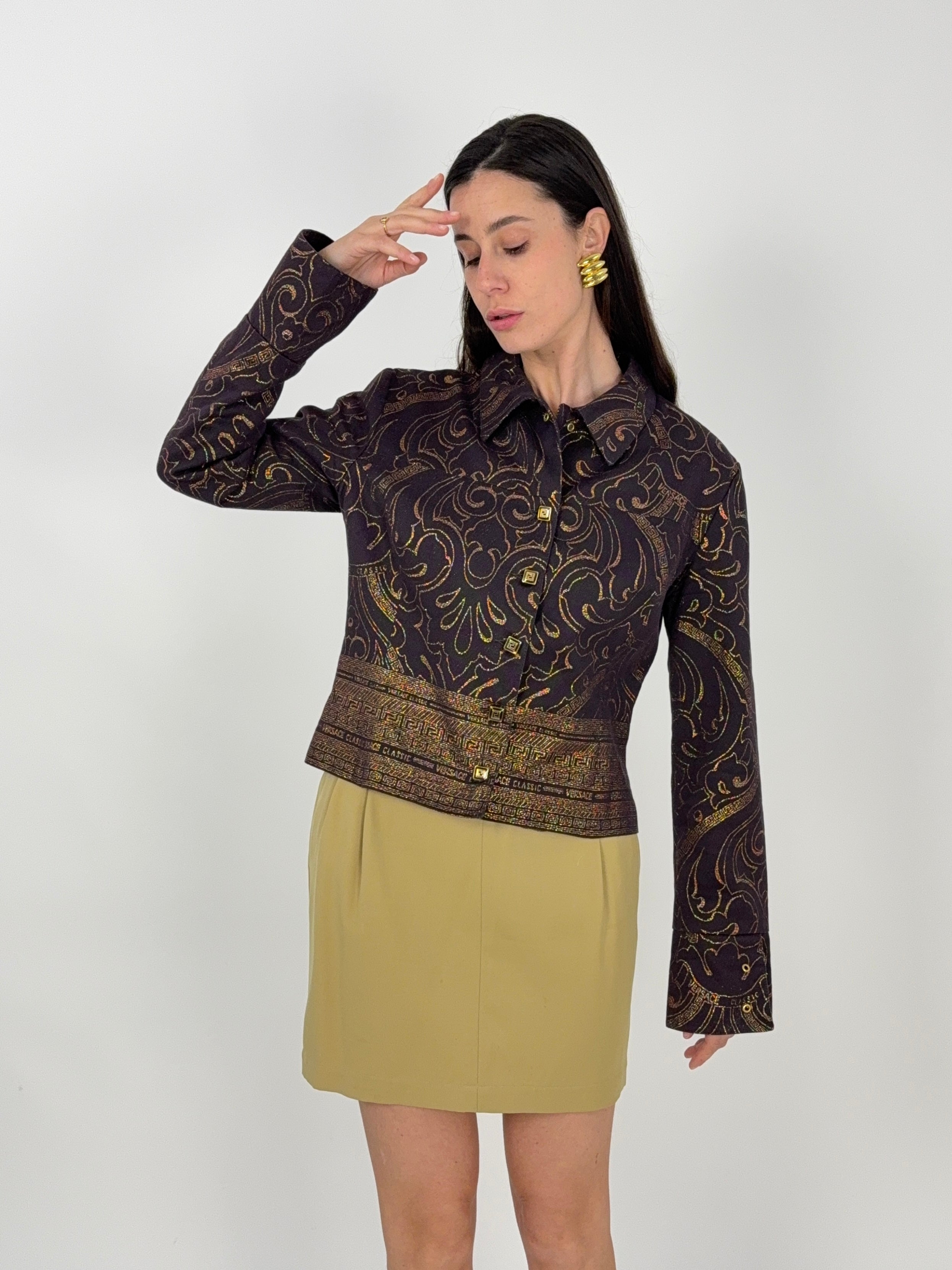Giacca Vintage Versace Classic V2 con Ricami Oro e Motivo Barocco