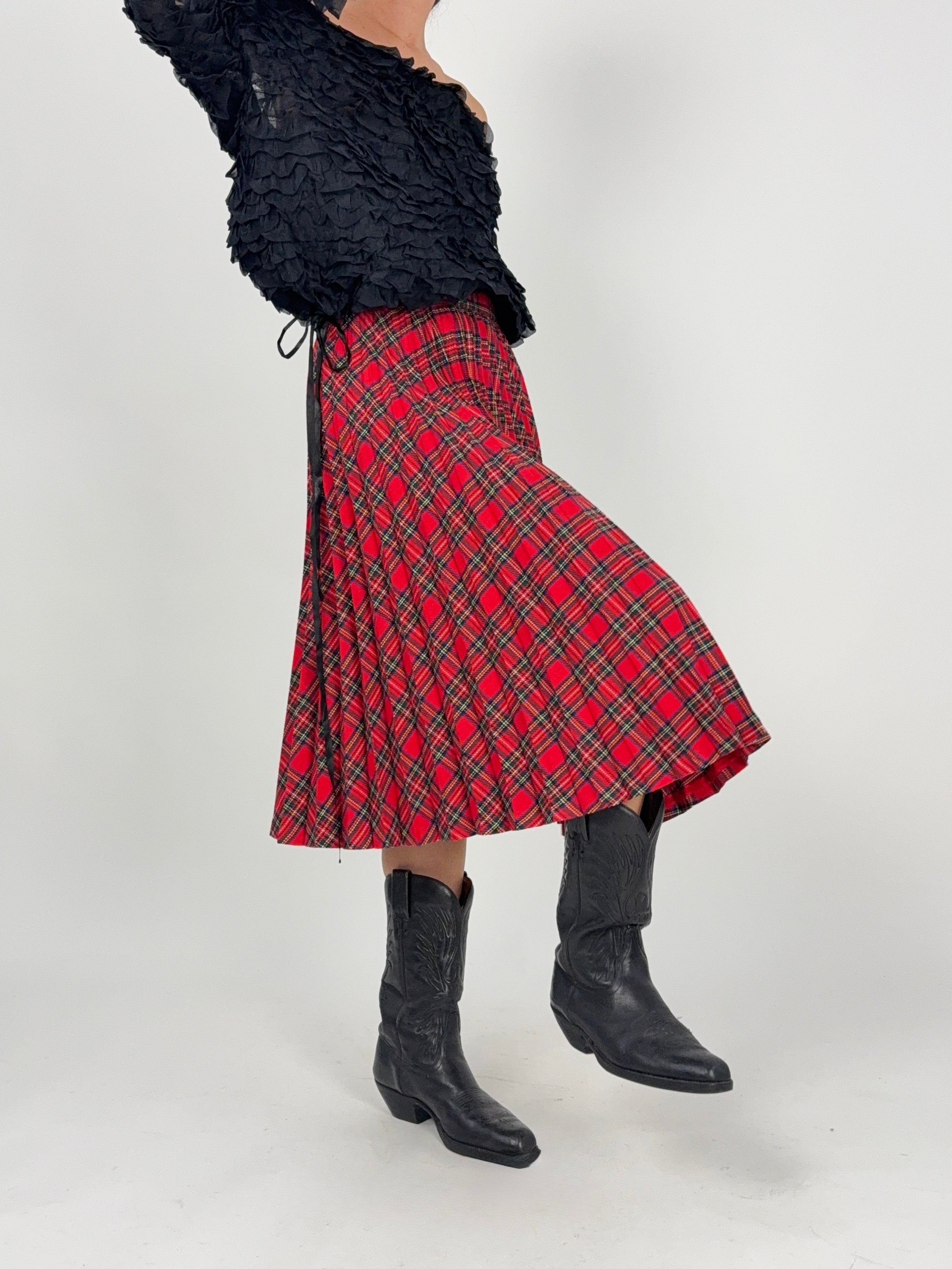 Gonna plissettata tartan vintage - retro tre quarti indossato taglia 42