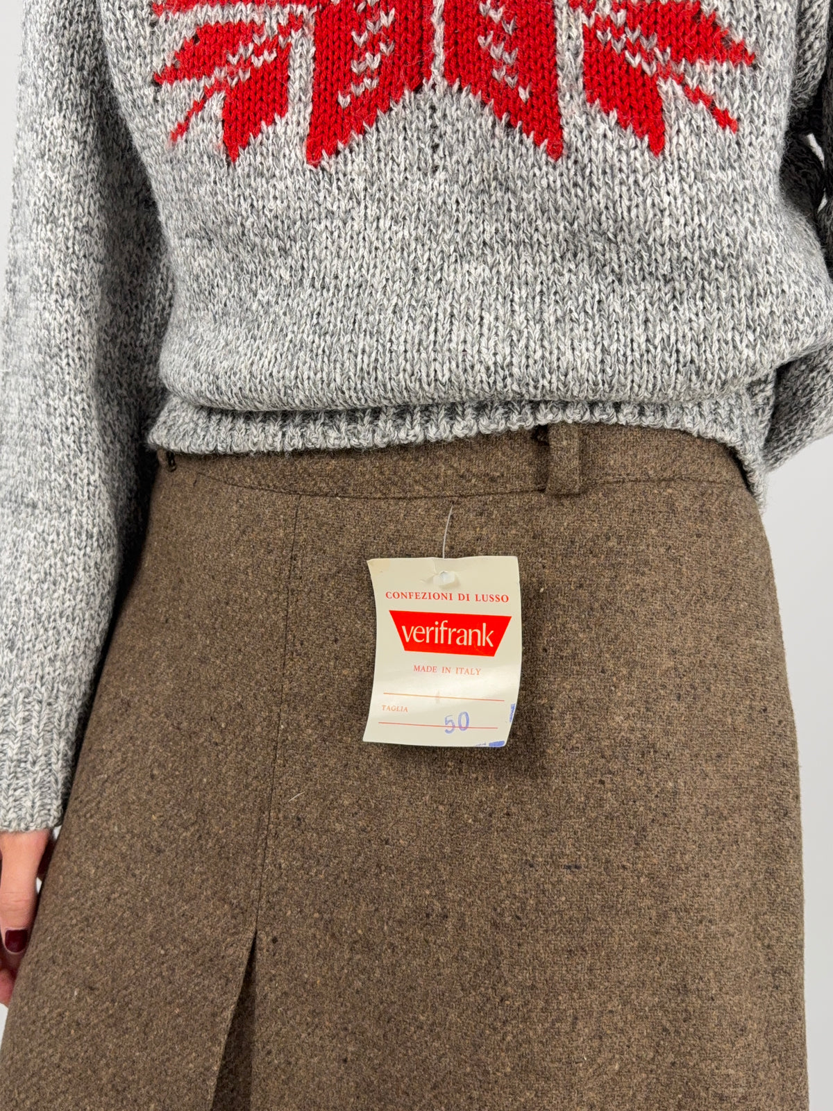 Gonna Anni '70 Misto Lana Marrone Deadstock – Taglia 44