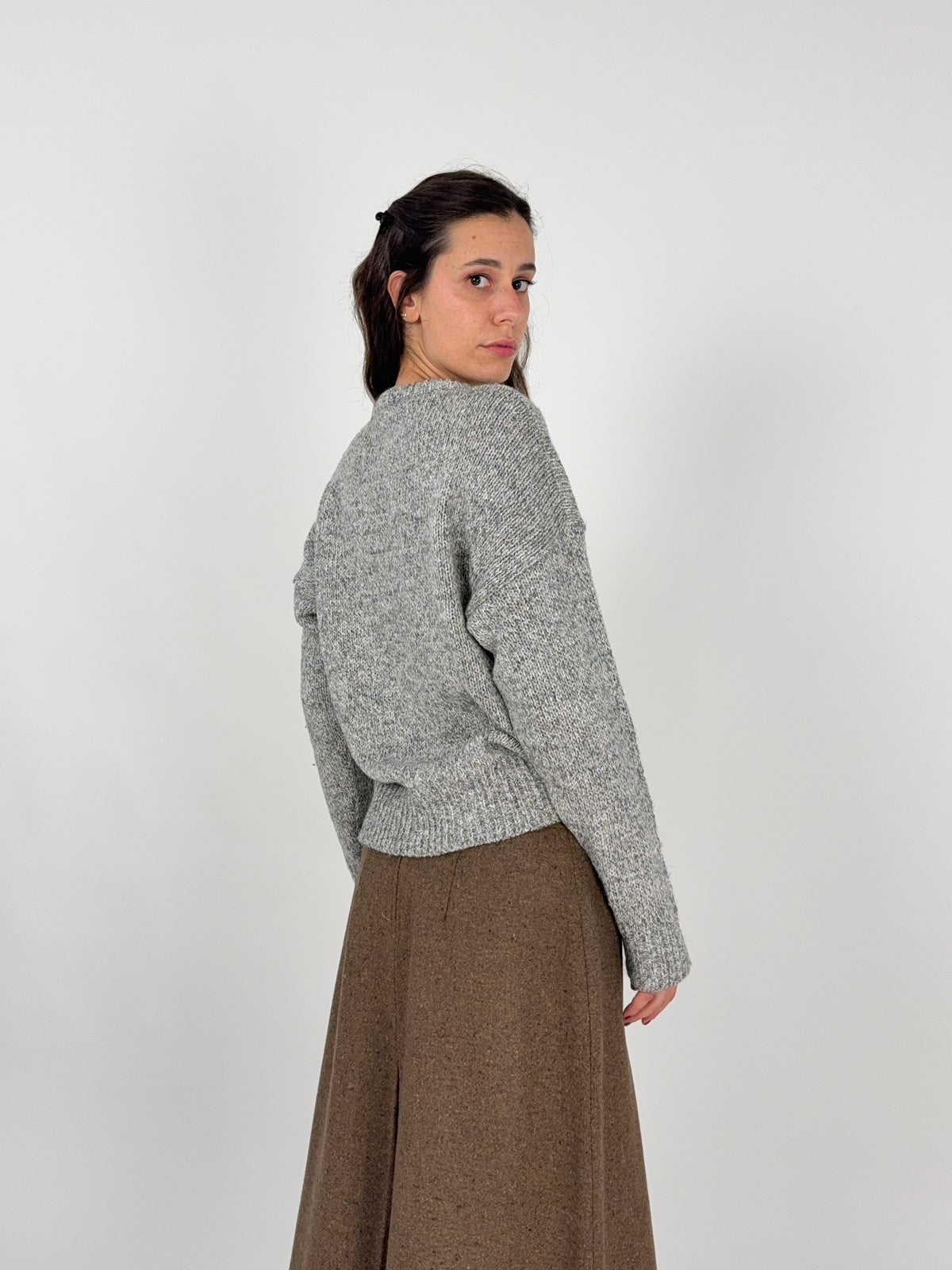 Maglione Silvy Tricot Vintage in Jacquard Grigio Melange – Taglia M