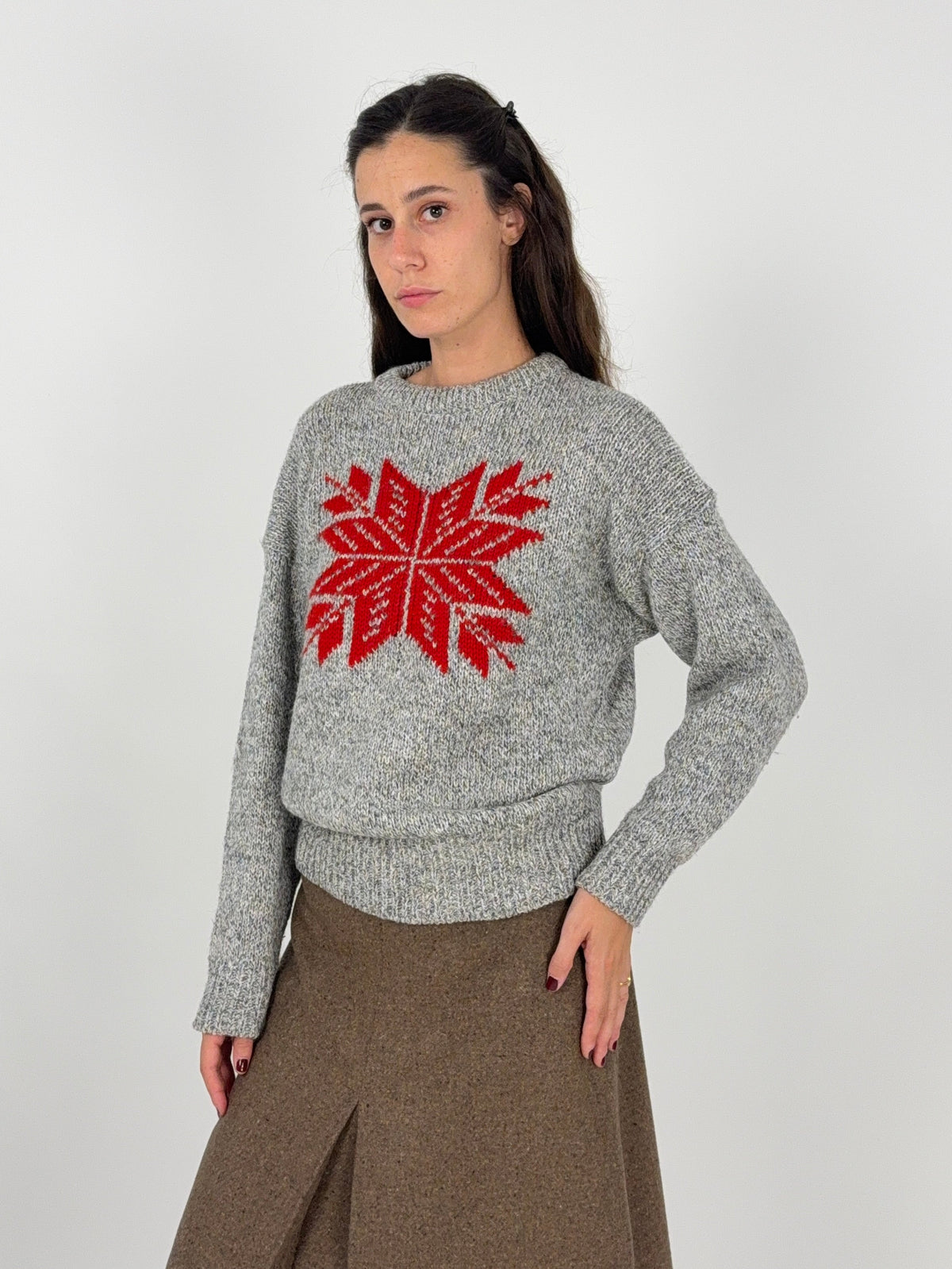 Maglione Silvy Tricot Vintage in Jacquard Grigio Melange – Taglia M