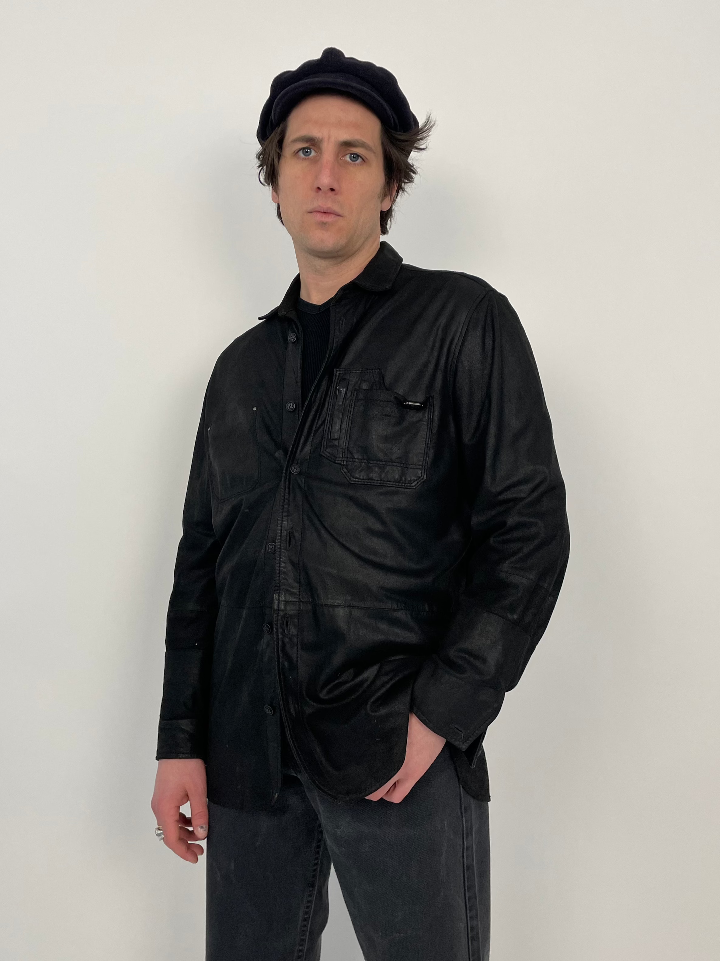 camicia-diesel-vintage-in-pelle-nera-da-uomo
