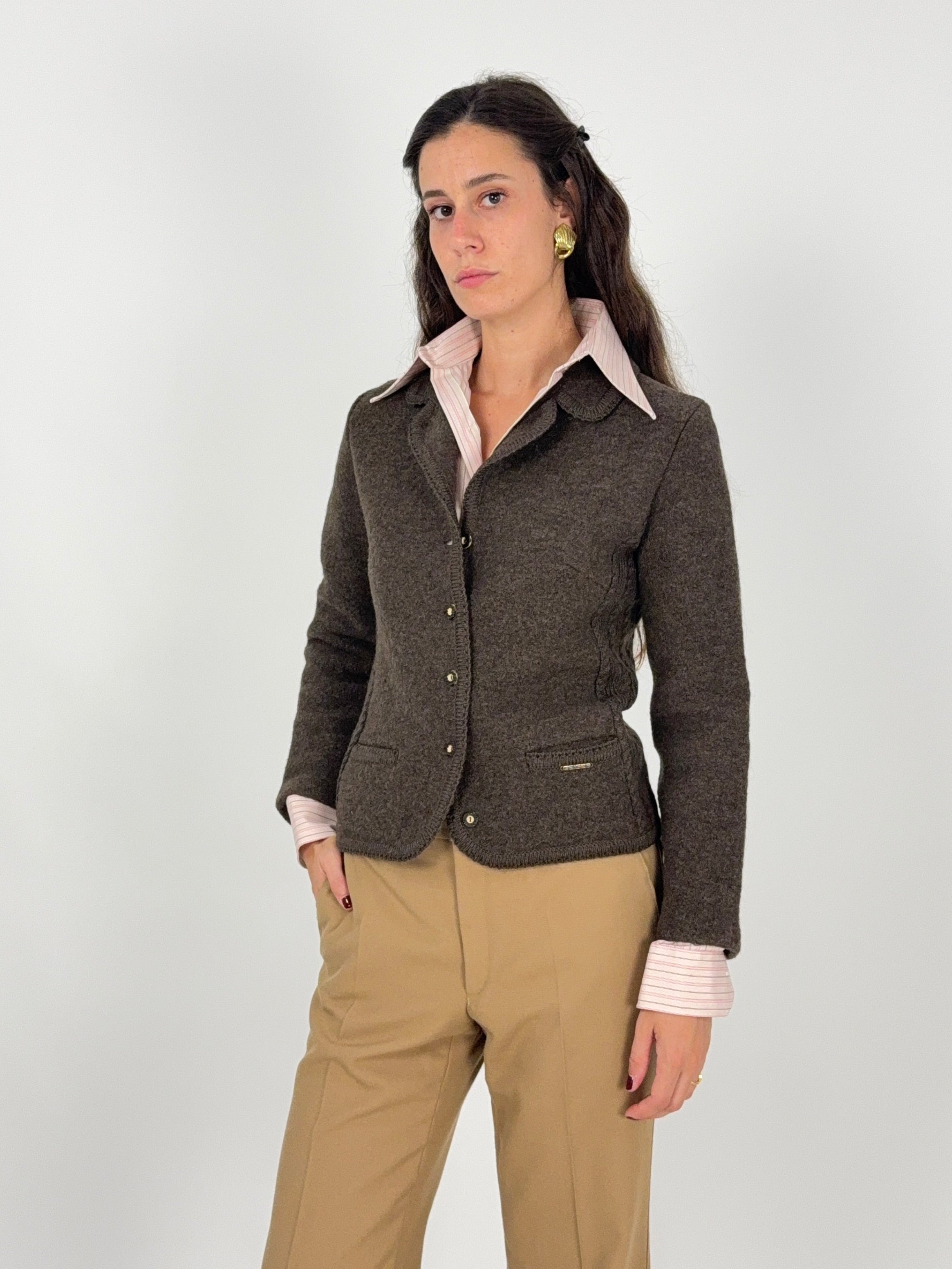 Geiger Tyrol giacca lana cotta marrone vintage blazer Made in Austria - fronte tre quarti indossato taglia 40
