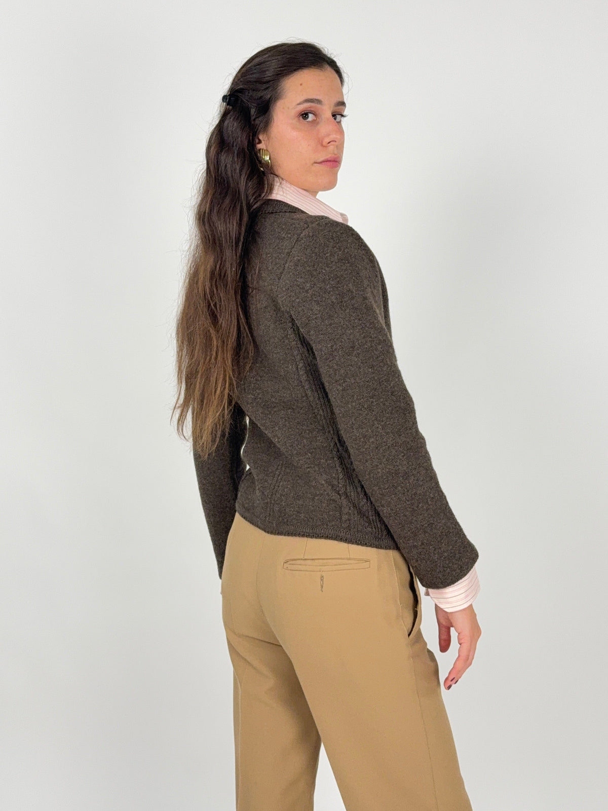 Geiger Tyrol giacca lana cotta marrone vintage - fronte intero indossato aperto taglia 40