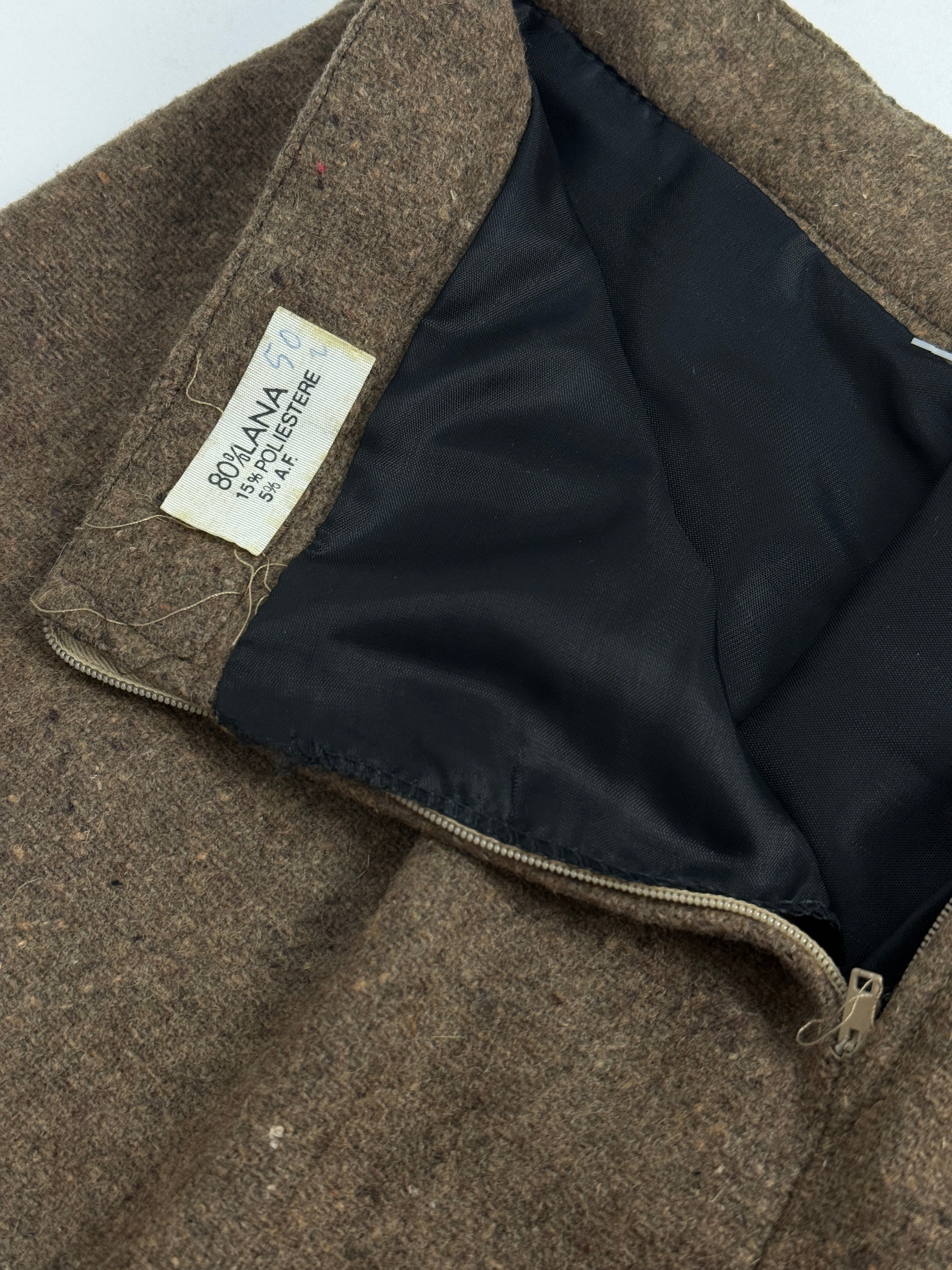 Gonna Anni '70 Misto Lana Marrone Deadstock – Taglia 44