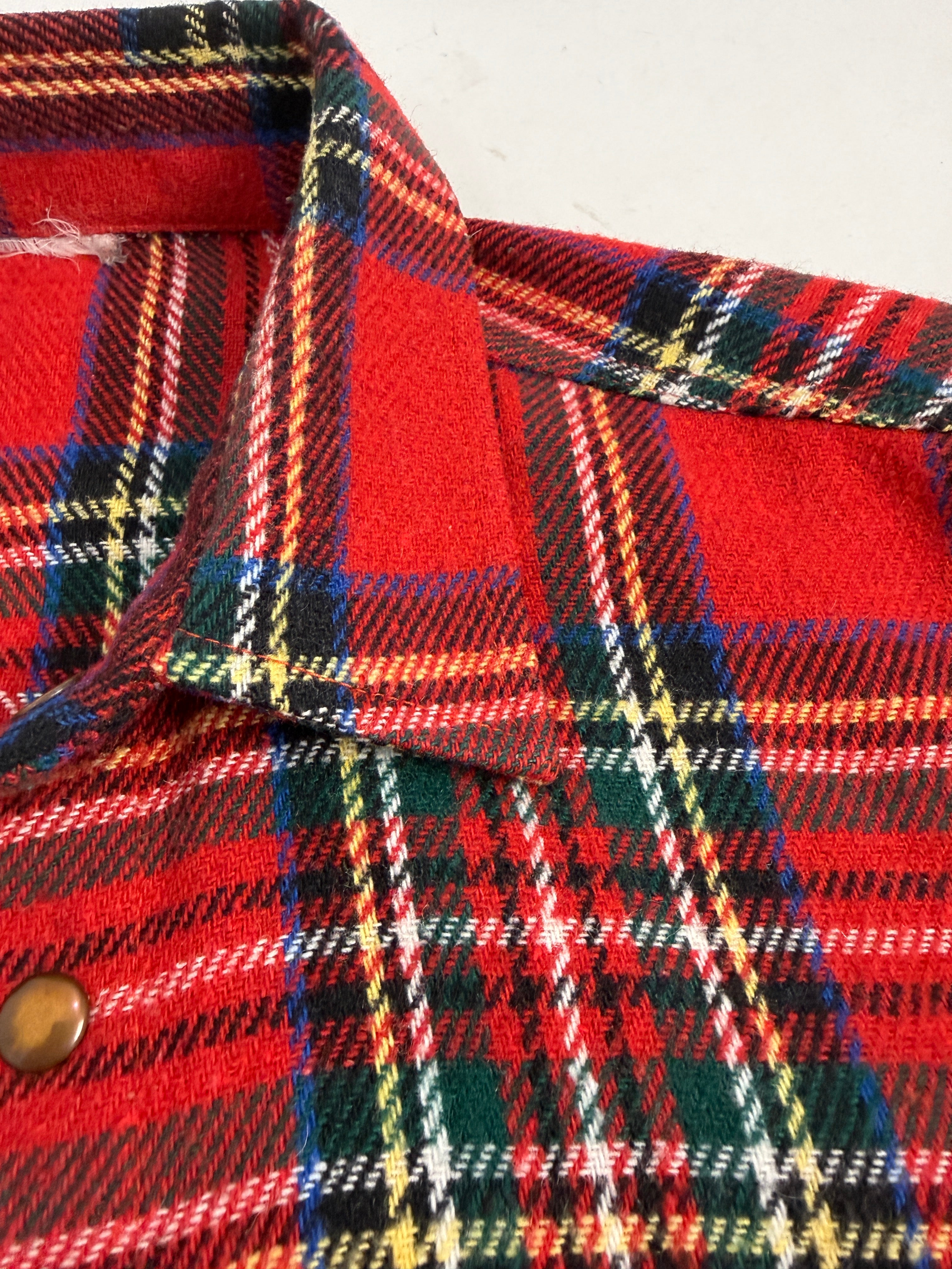 Camicia flanella lana tartan rosso vintage anni 70 - retro indossato taglia L