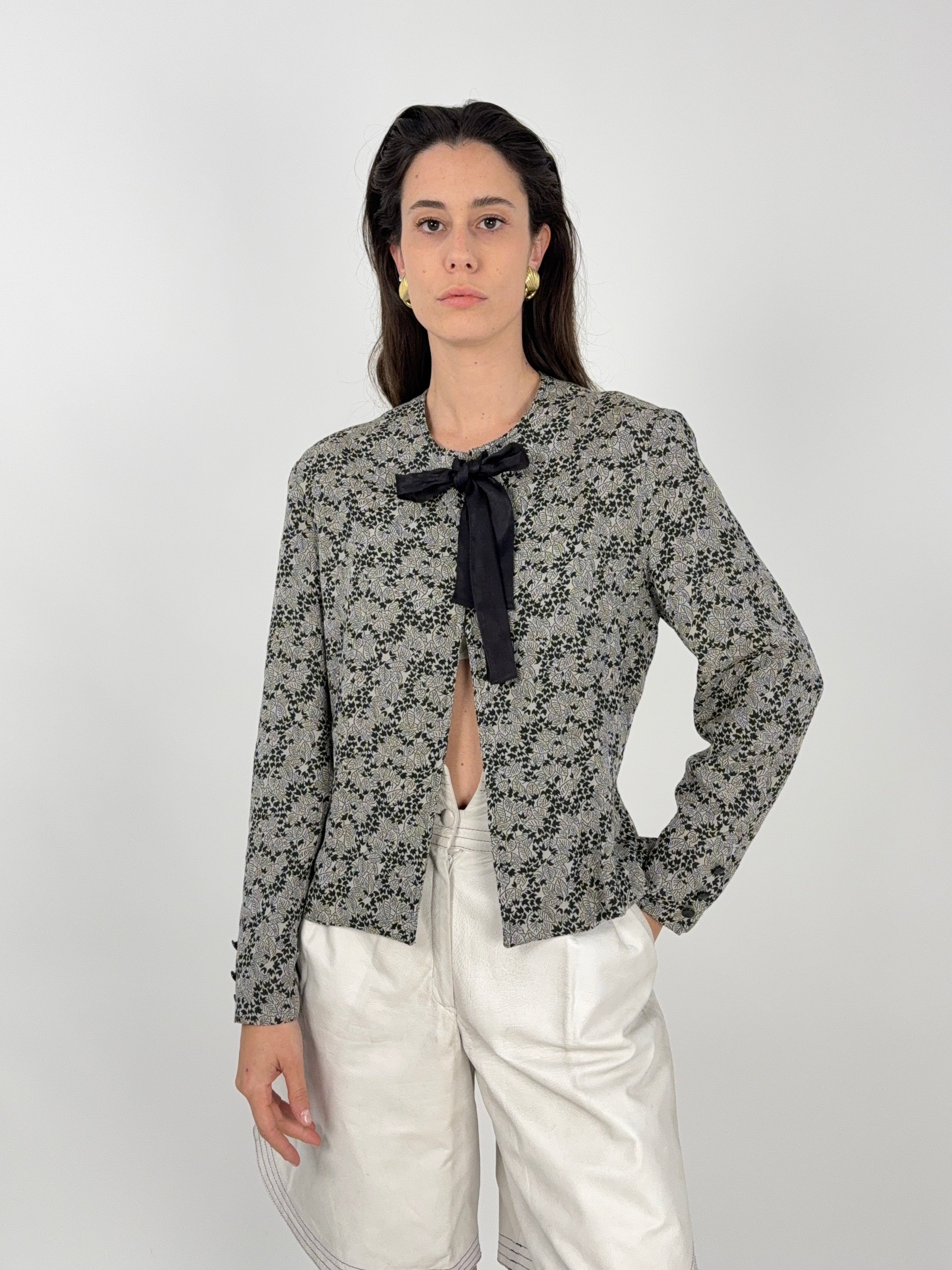 blusa valentino vintage da donna con fiocco nero e tessuto floreale 