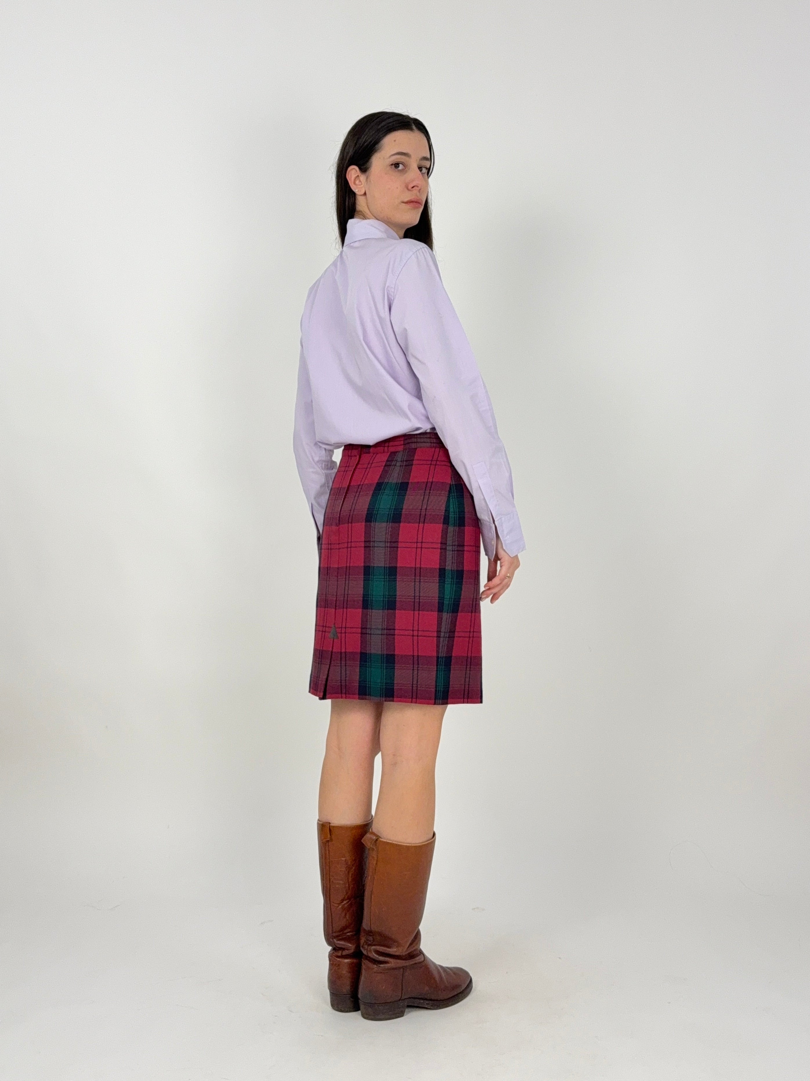 Gonna corta tartan pura lana anni '80