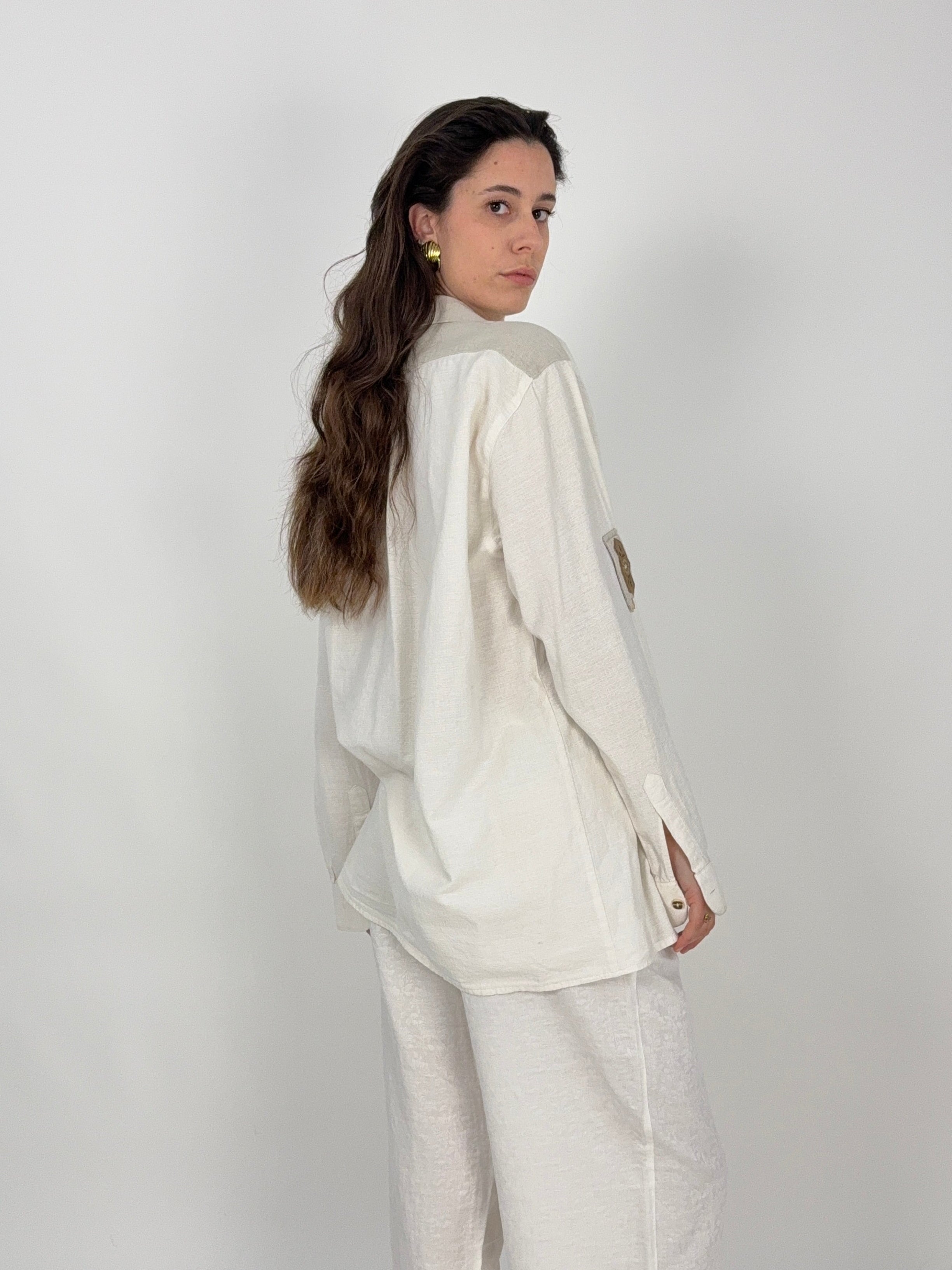 Camicia Trachten in cotone bianco