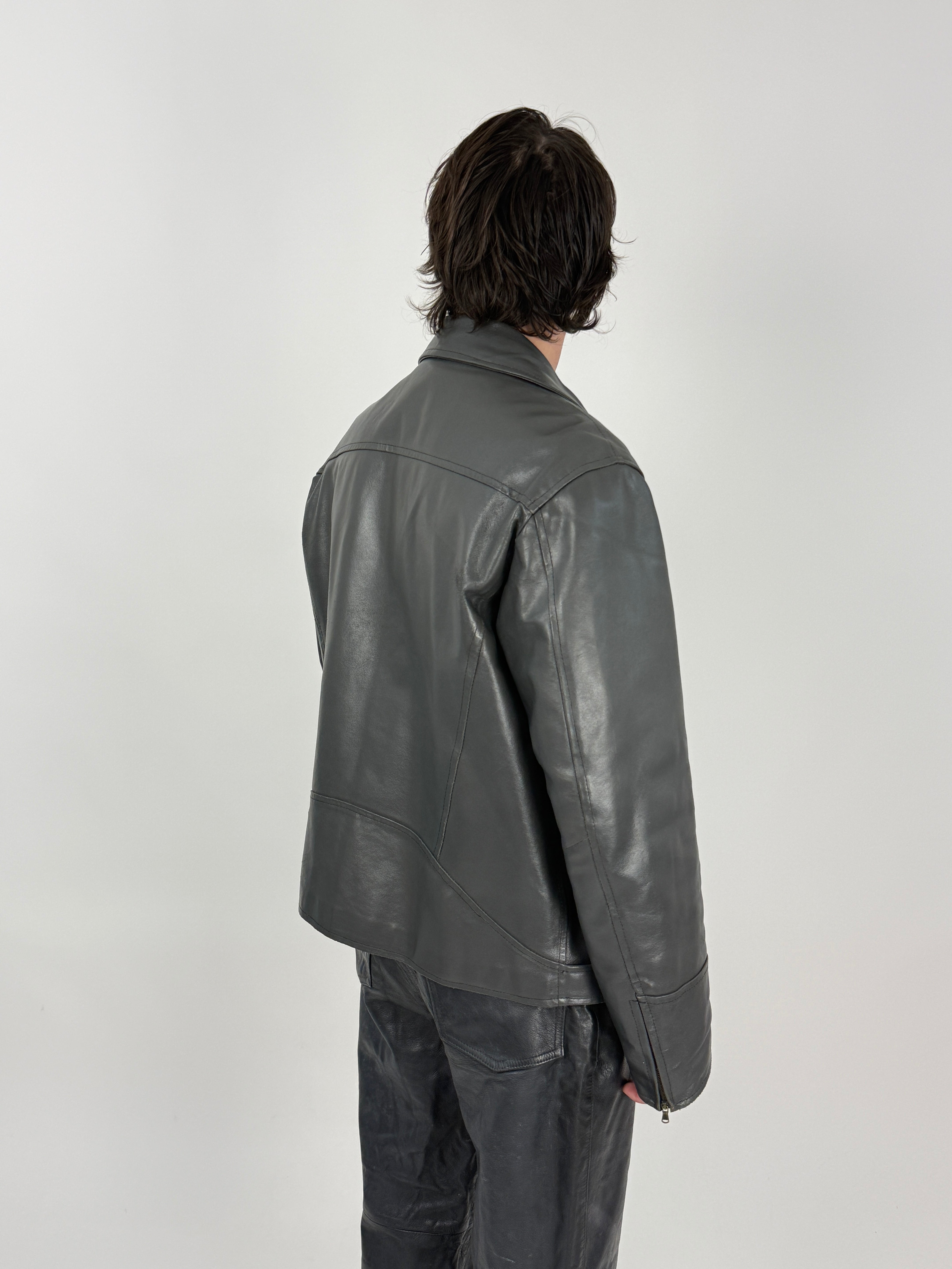 Giacca in Pelle Grigio Antracite Vintage - Taglia M/L
