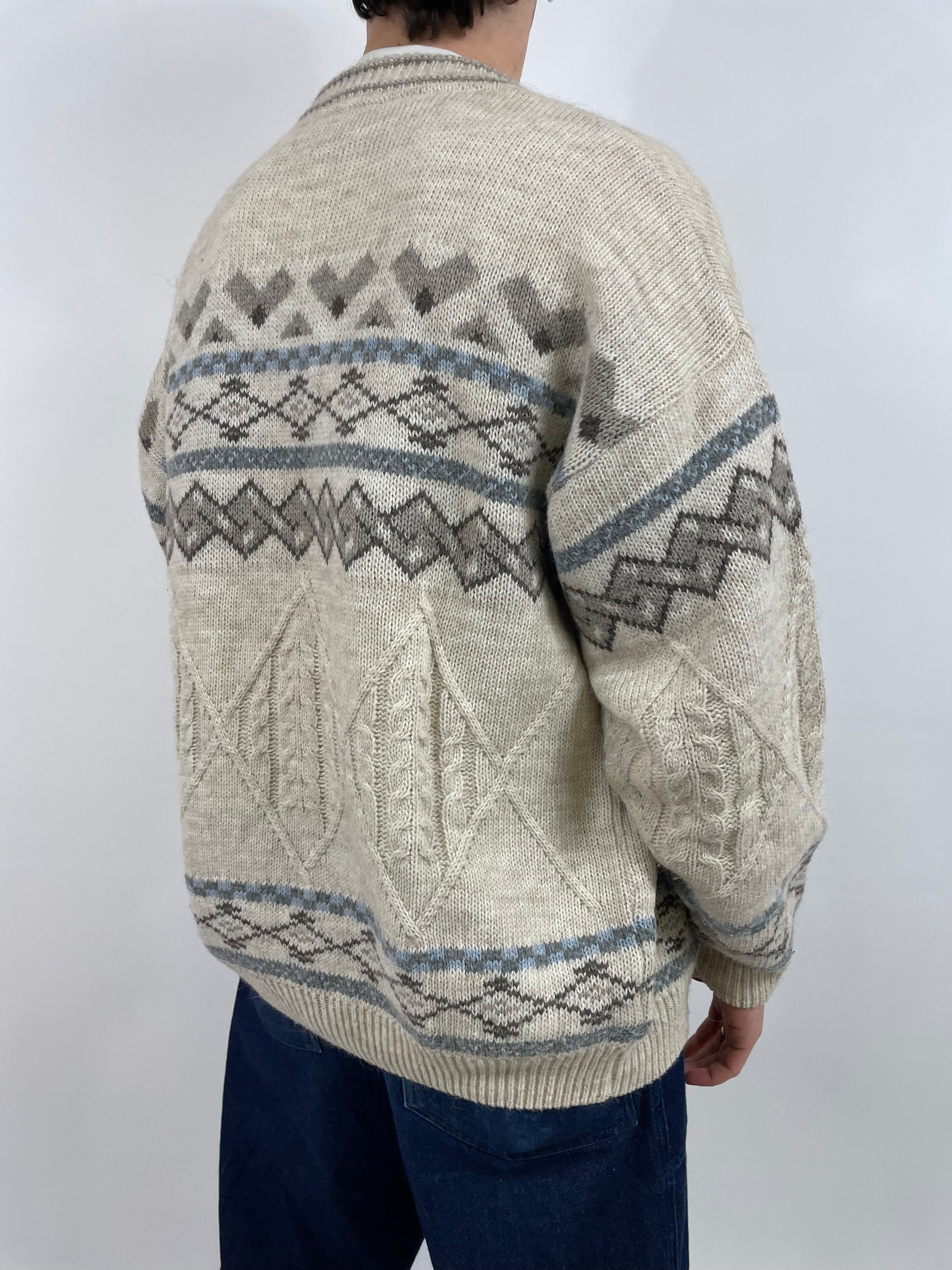 Cardigan Noba 1950 M Beige Grigio e Marrone 50 Acrilico 25 Alpaca 25 Lana