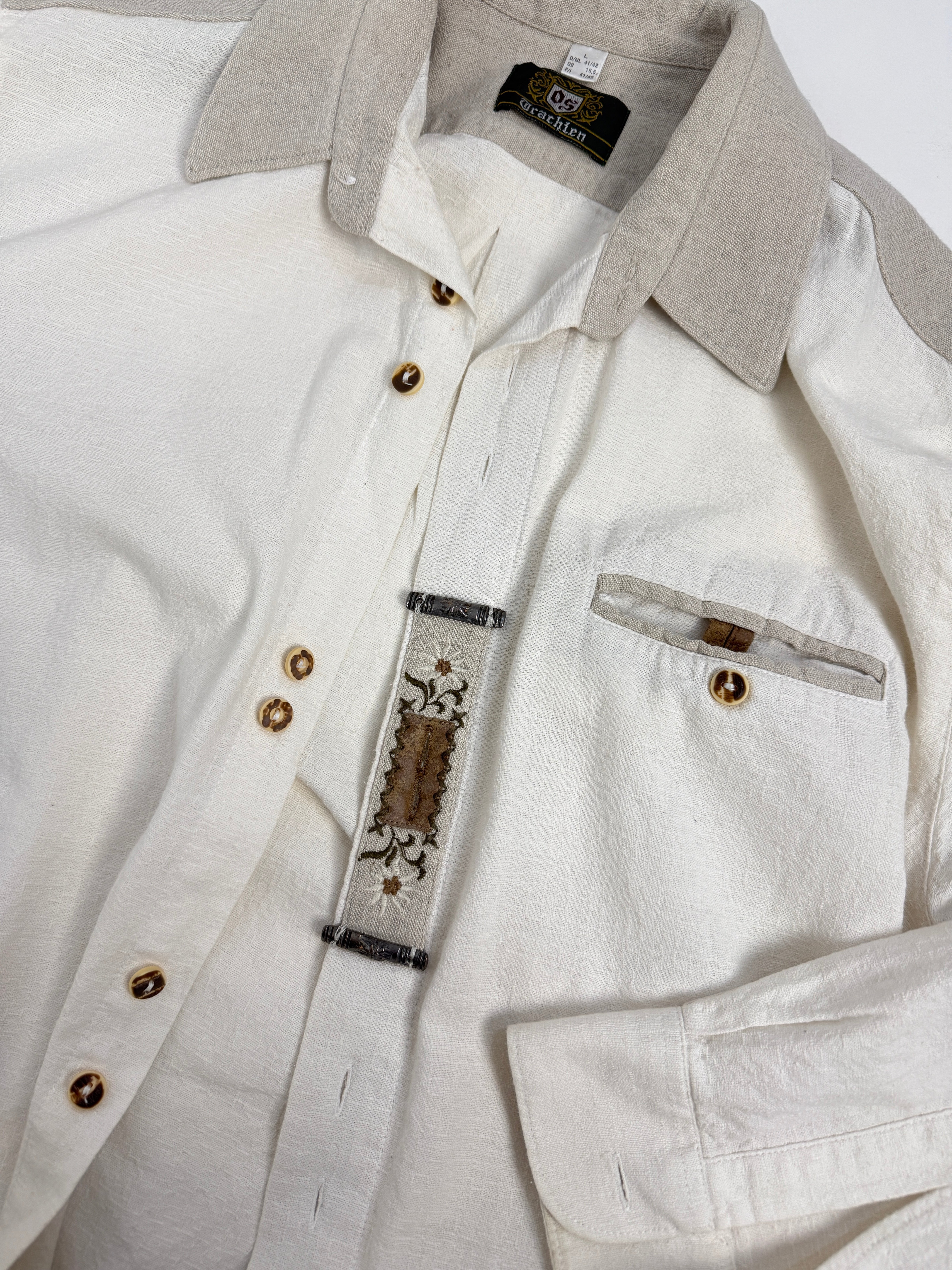 Camicia Trachten in cotone bianco