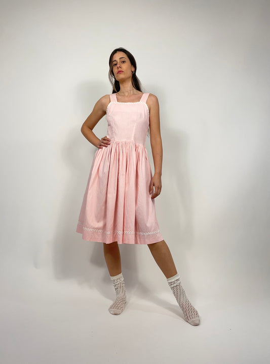 vestito-sartoriale-anni-70-da-donna-in-cotone-a-quadretti-rosa-e-bianco