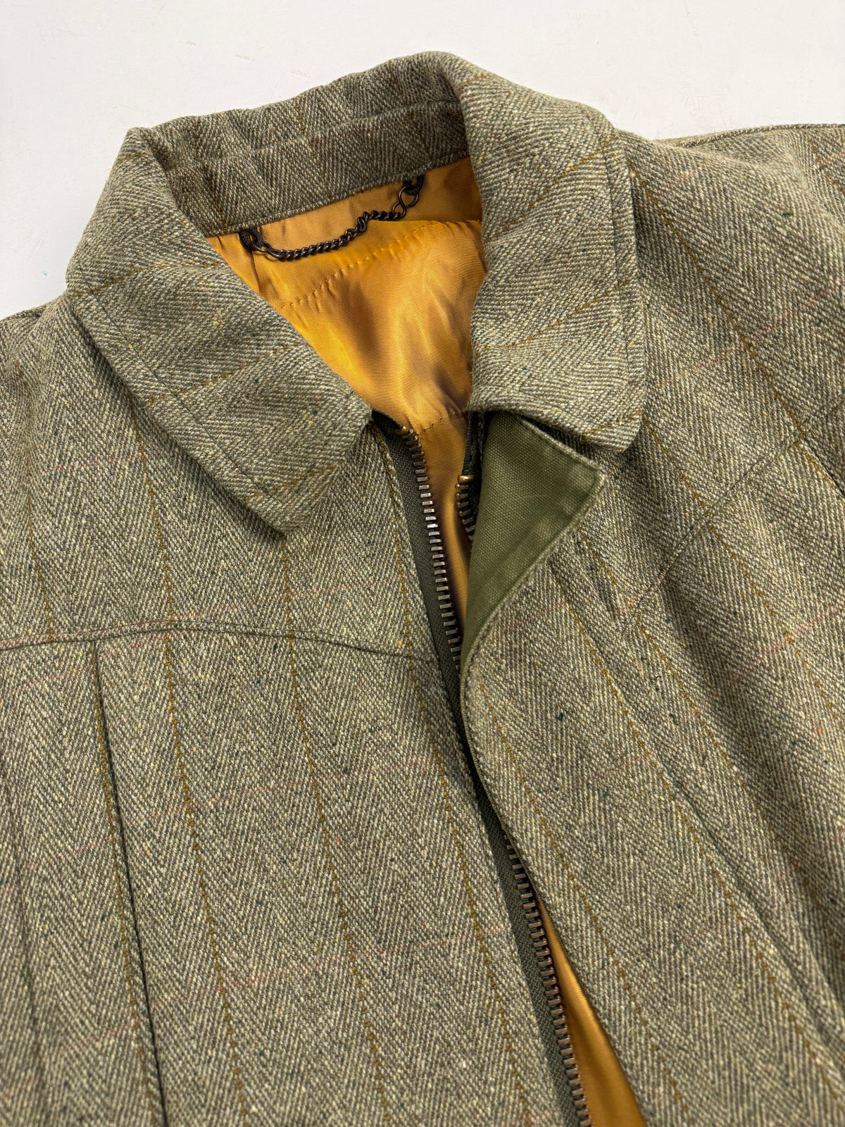 Giacca Vintage Tweed Lana Trapuntata Verde Oliva con Cintura - Taglia L