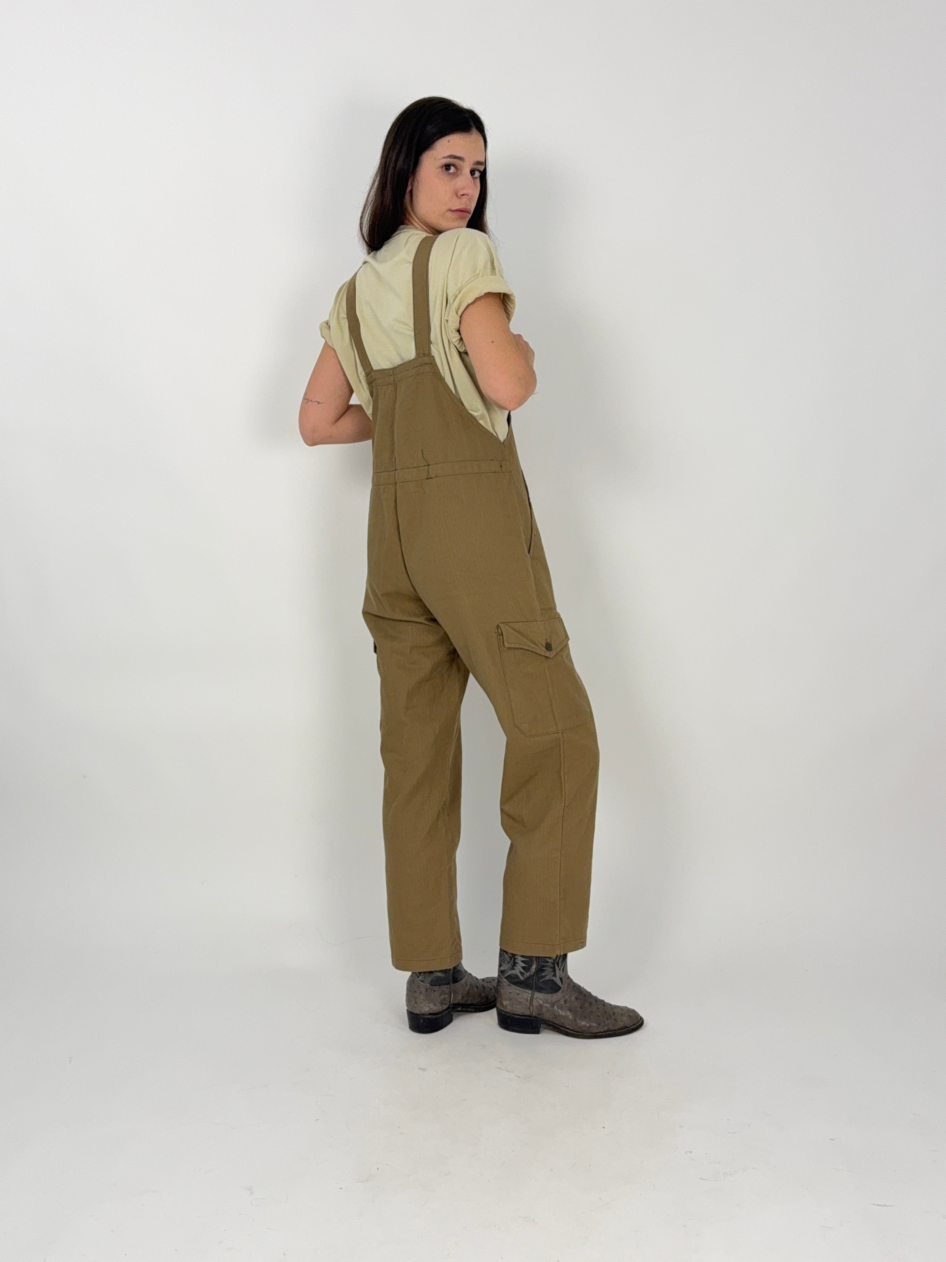 Salopette Militare Anni '70 Verde Kaki con Patch Croce Rossa - Taglia M/L