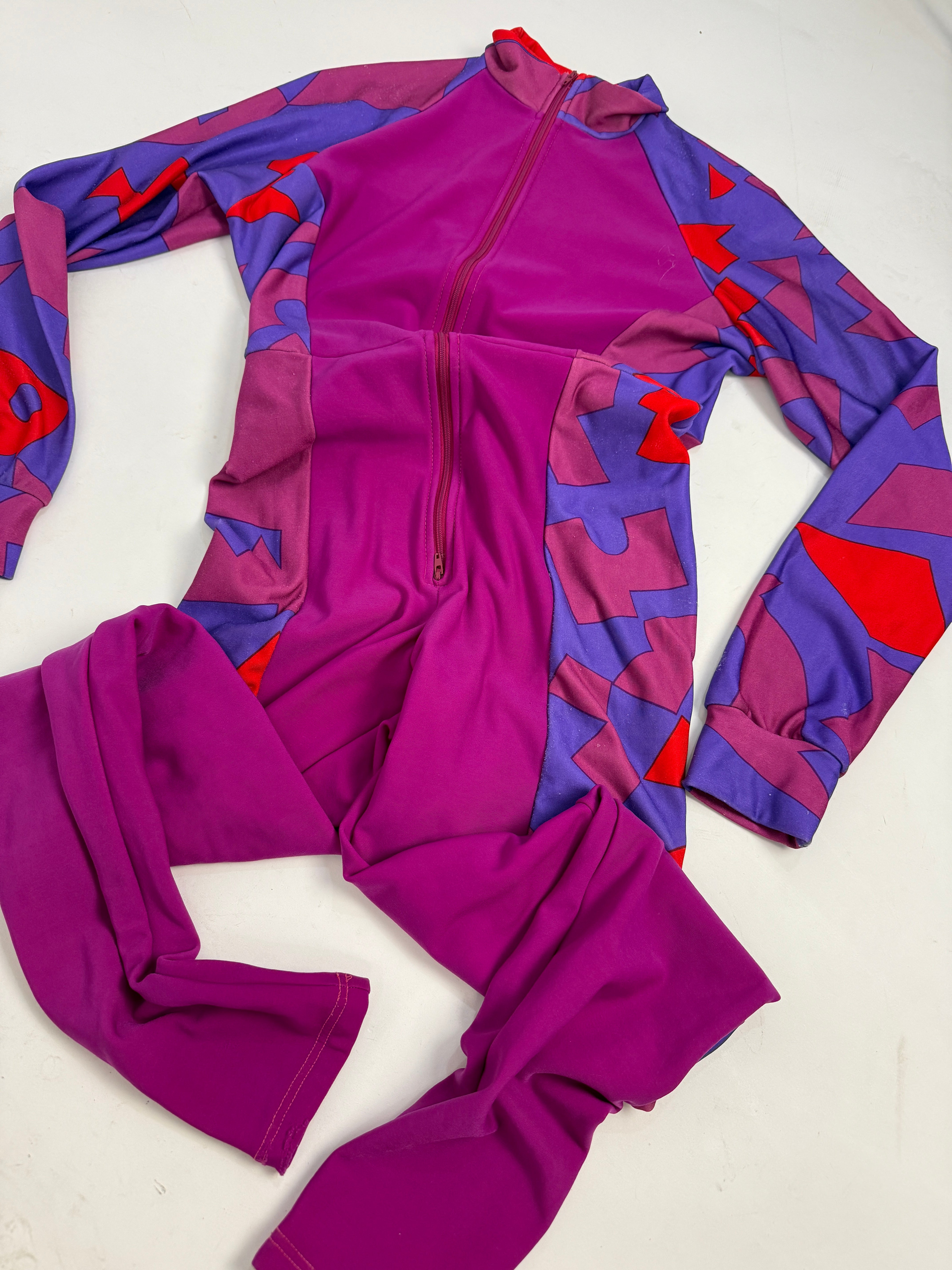 Tuta Aderente Anni '80 Fucsia con Pannelli Geometrici — Taglia M