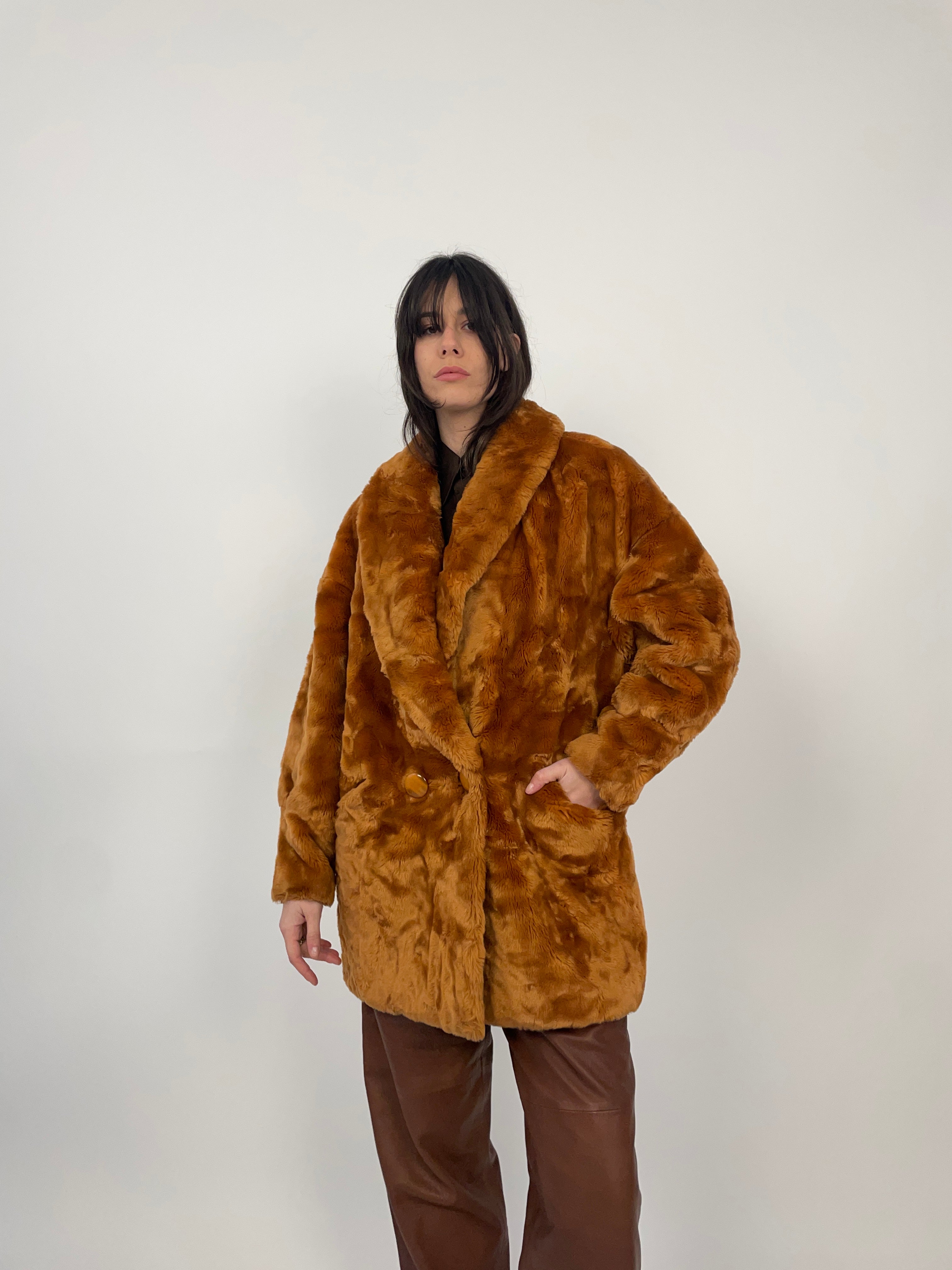 Cappotto anni '80 Couture Hélène in pelliccia sintetica