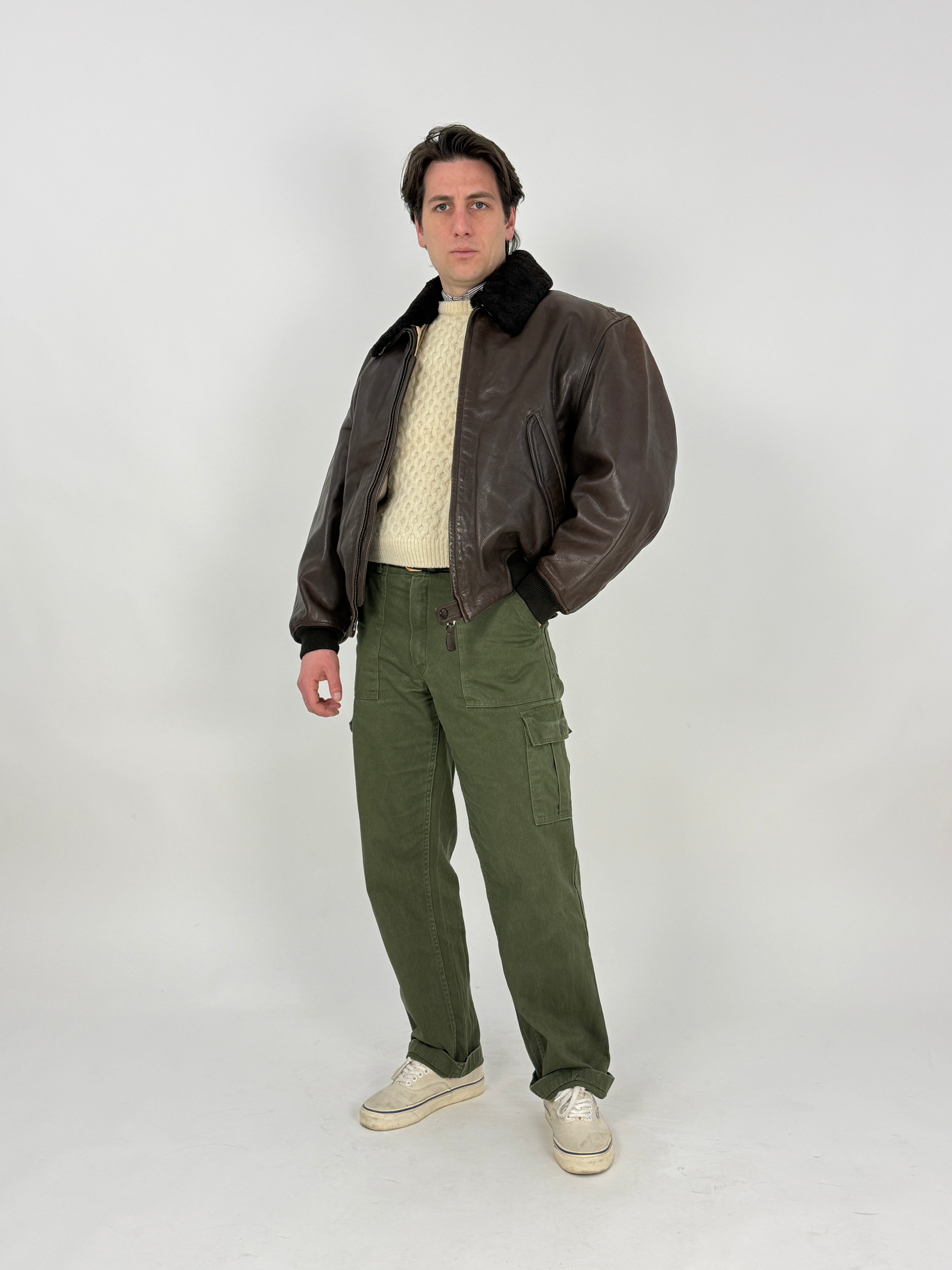 Giacca Aviatore in pelle marrone vintage