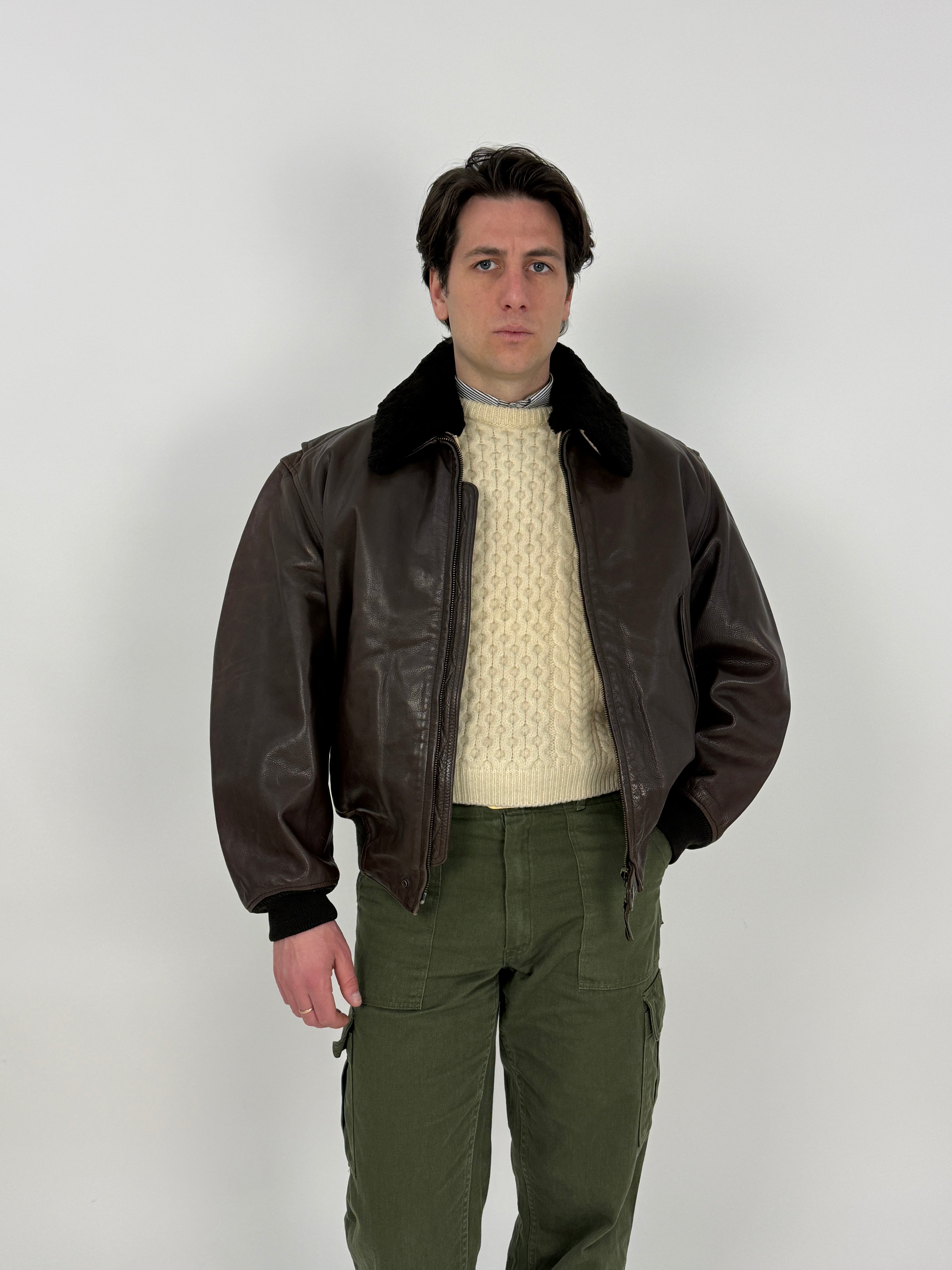 Giacca Aviatore in pelle marrone vintage