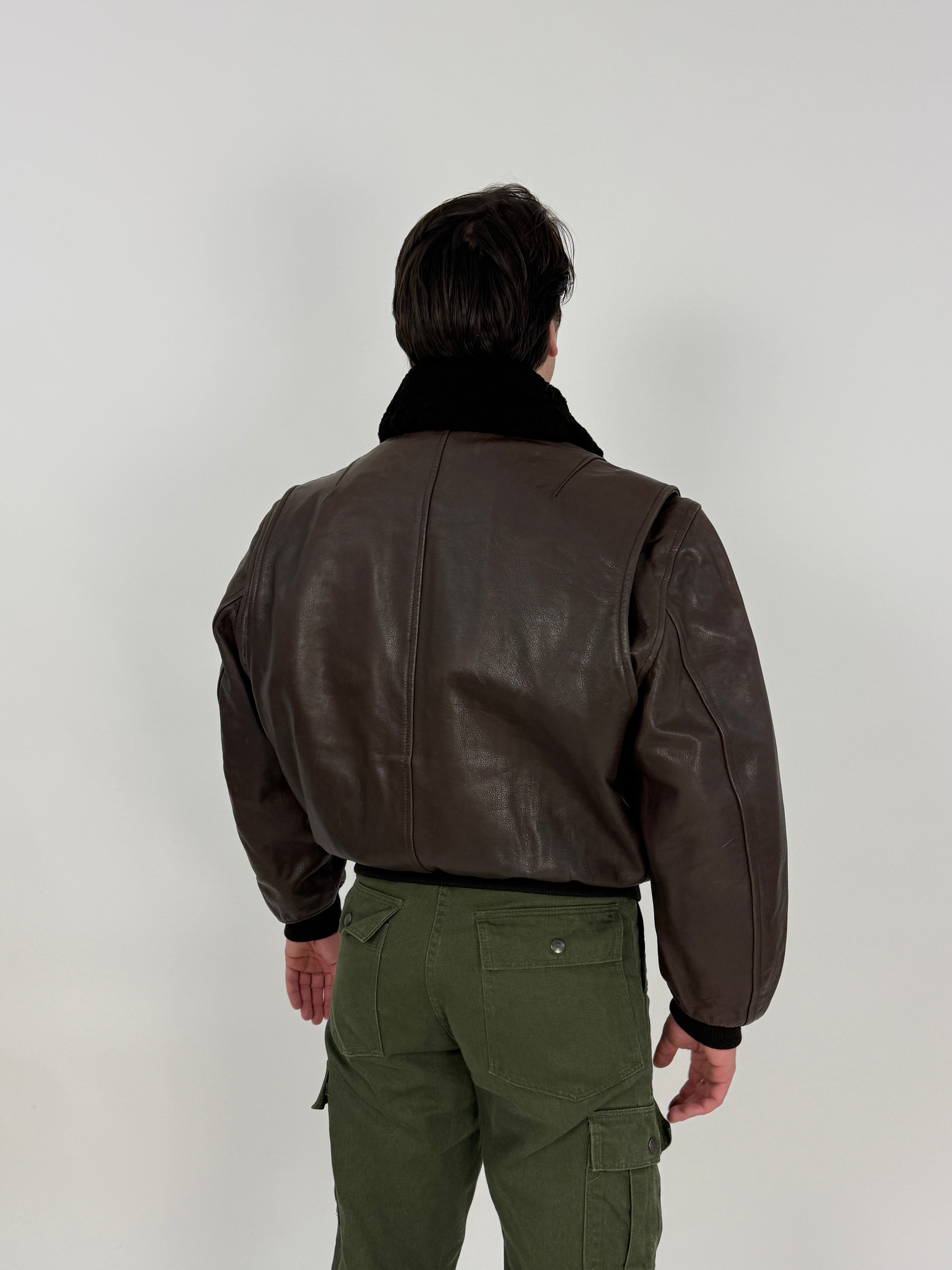 Giacca Aviatore in pelle marrone vintage