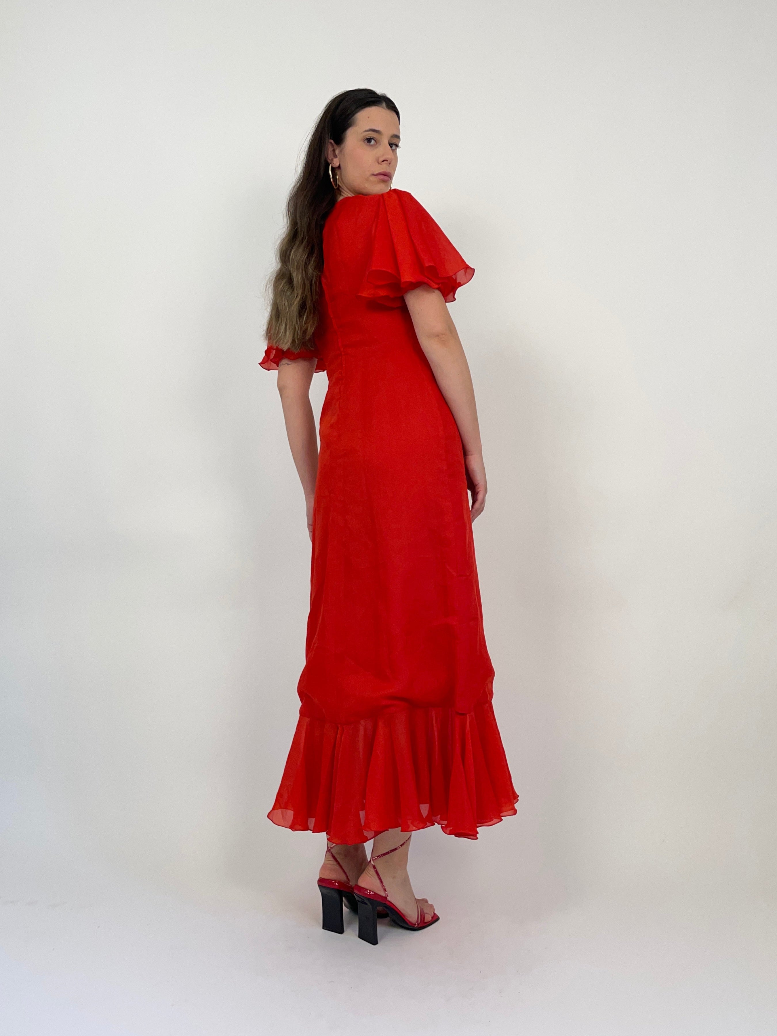 Abito lungo vintage anni ’70 in organza