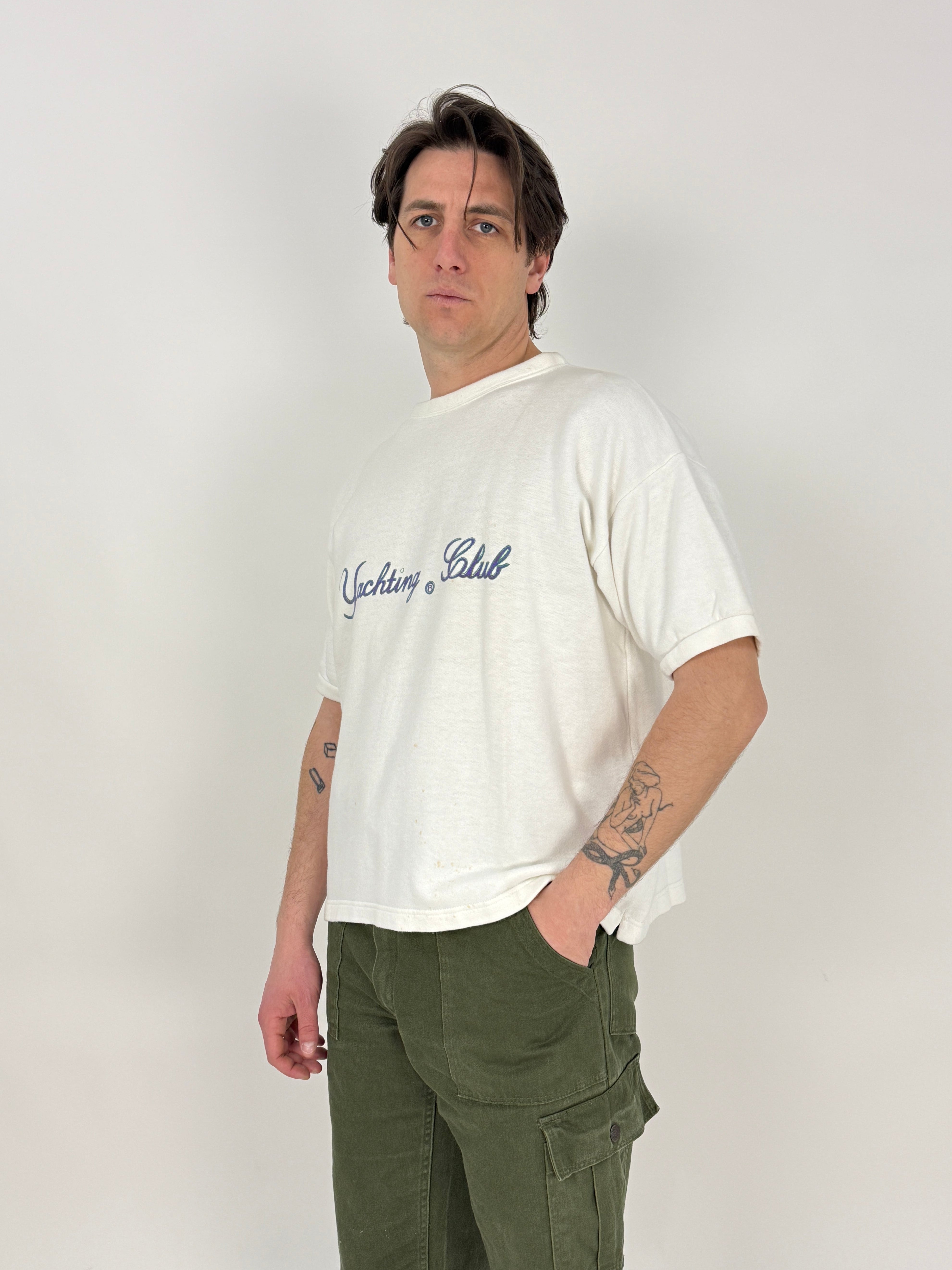 Maglia Vintage Yachting Club in Cotone Bianco