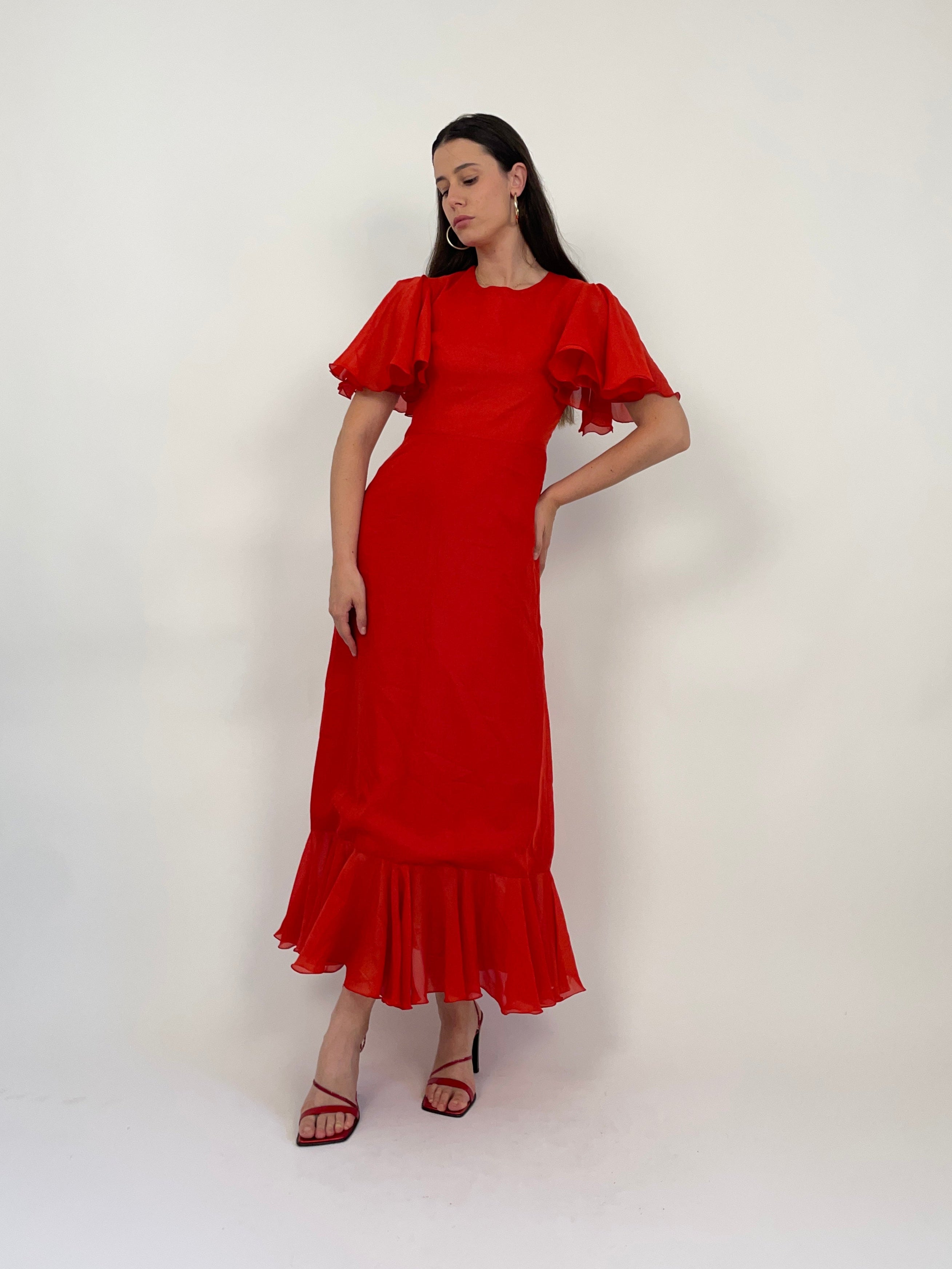 Abito lungo vintage anni ’70 in organza