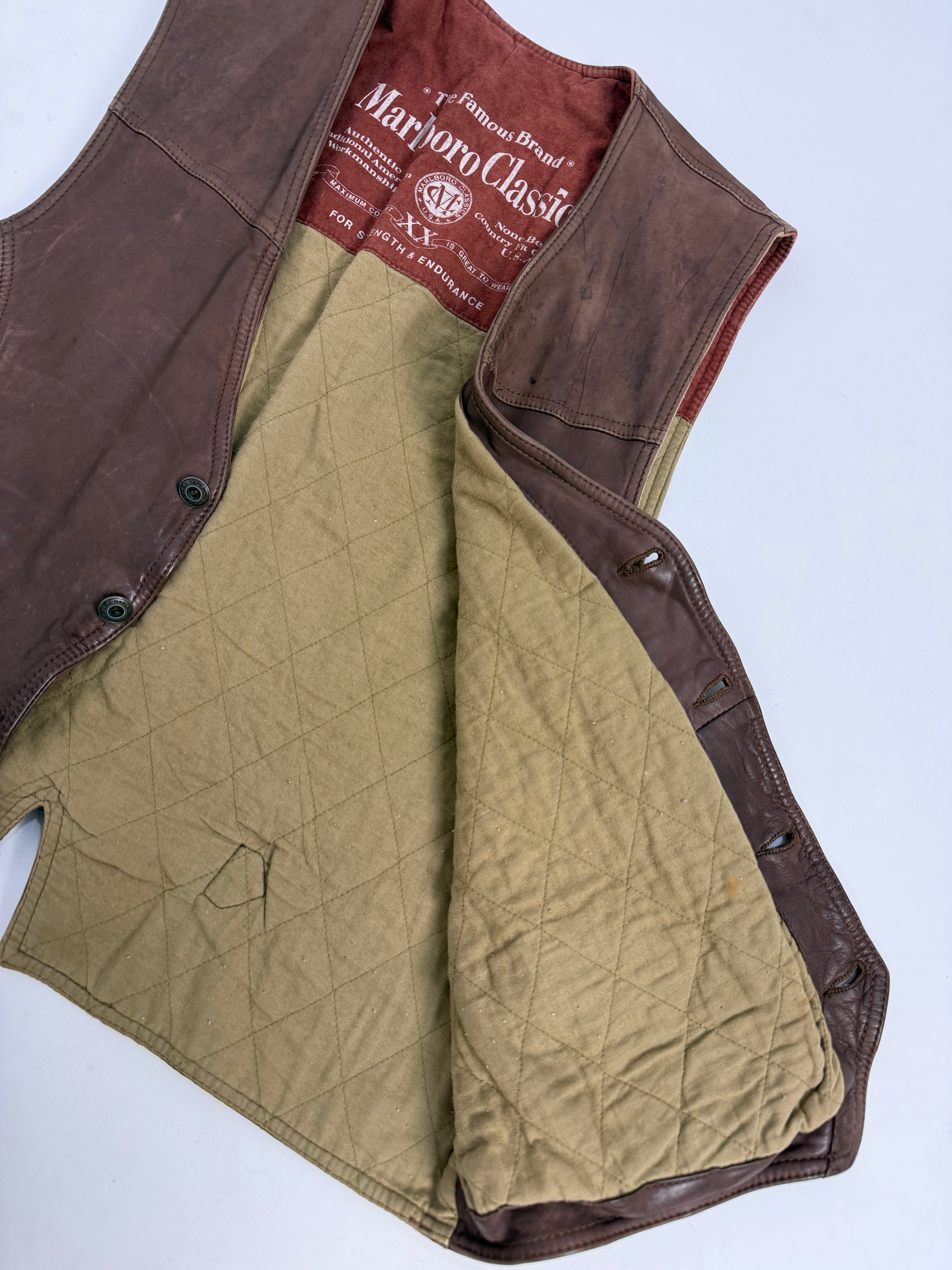 Gilet Marlboro in pelle marrone