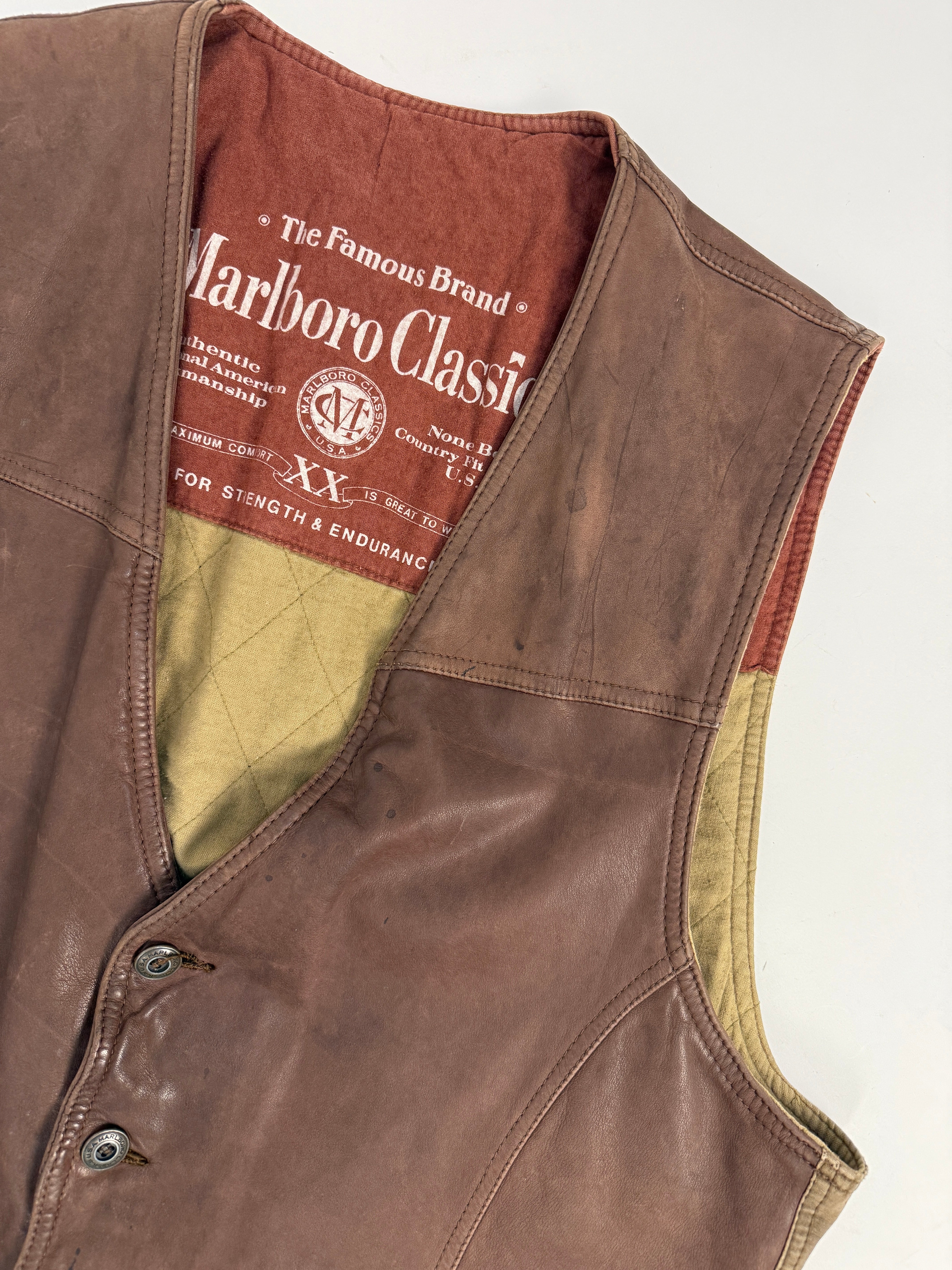 Gilet Marlboro in pelle marrone