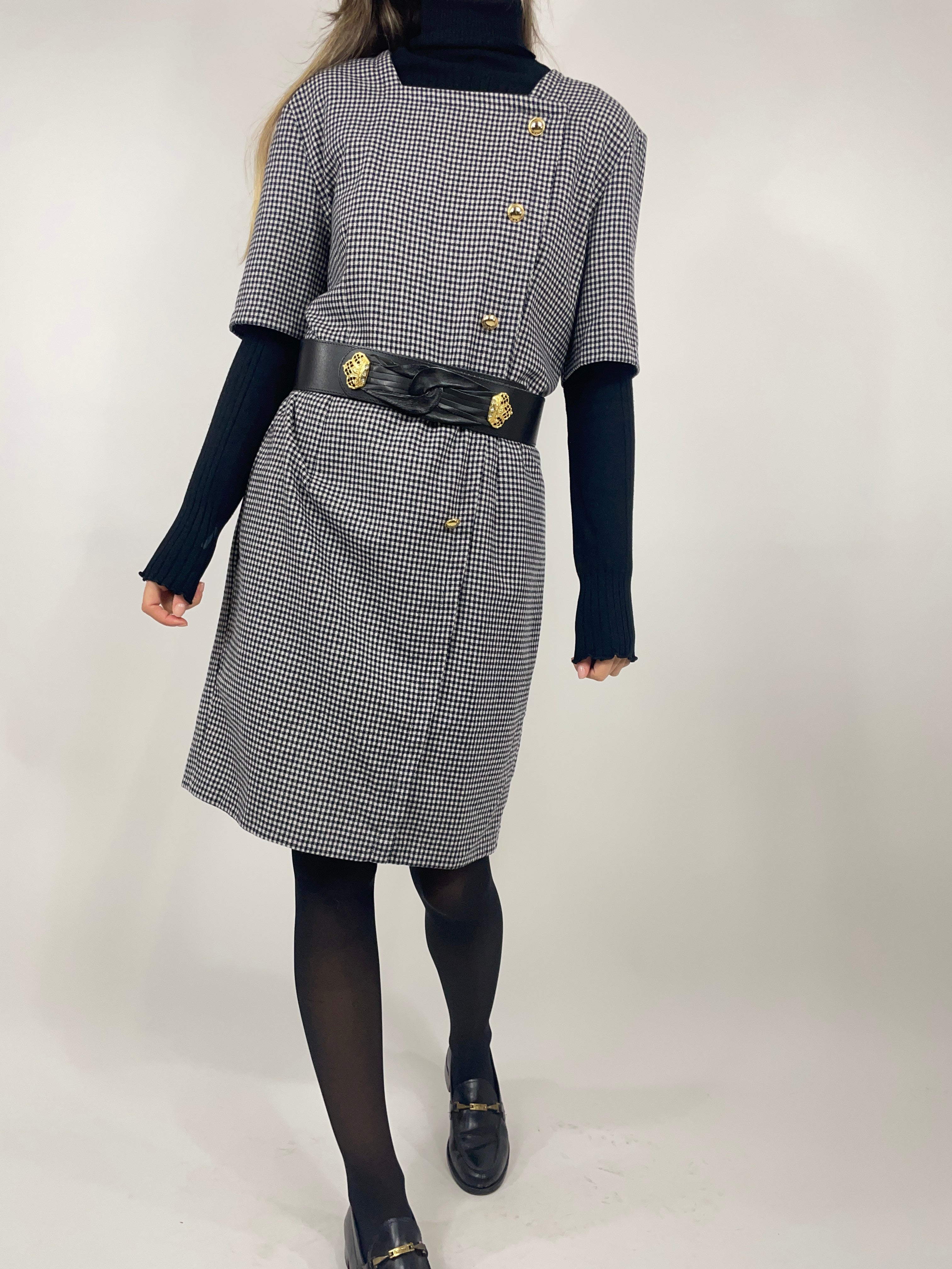 Vintage-Kleid aus Wolle mit Hahnentrittmuster