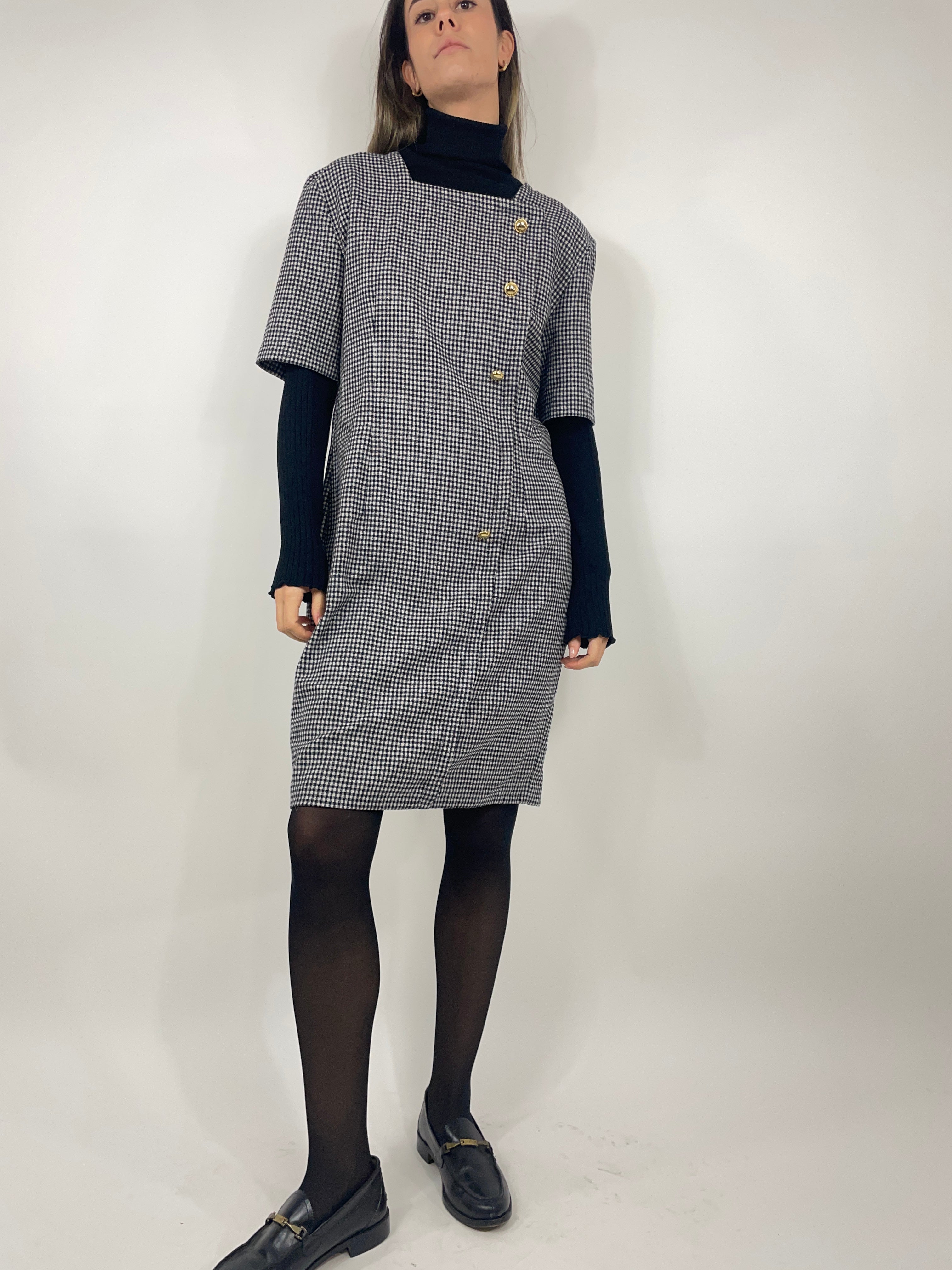 Vintage-Kleid aus Wolle mit Hahnentrittmuster