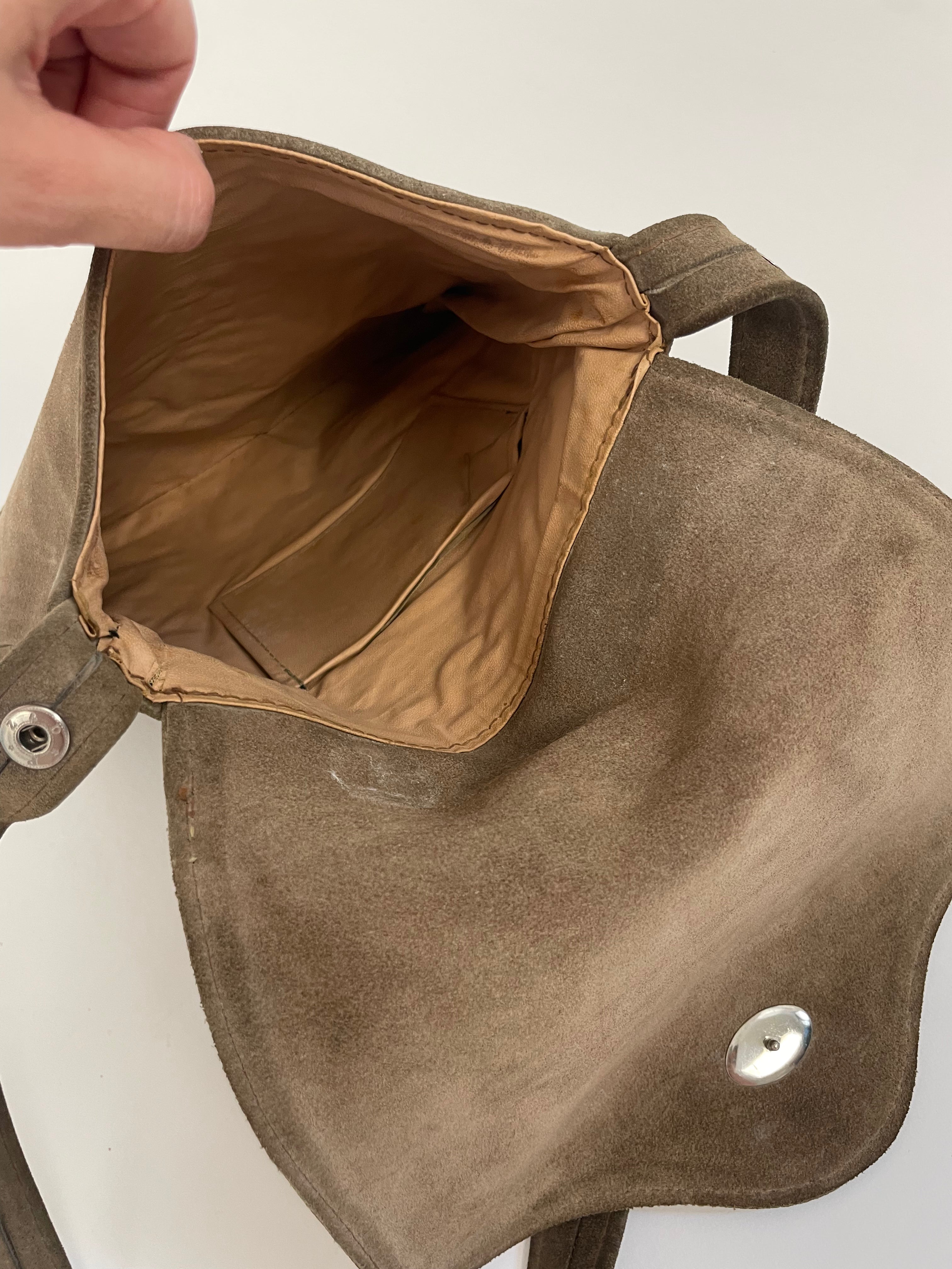 Borsa vintage anni '70 in pelle scamosciata