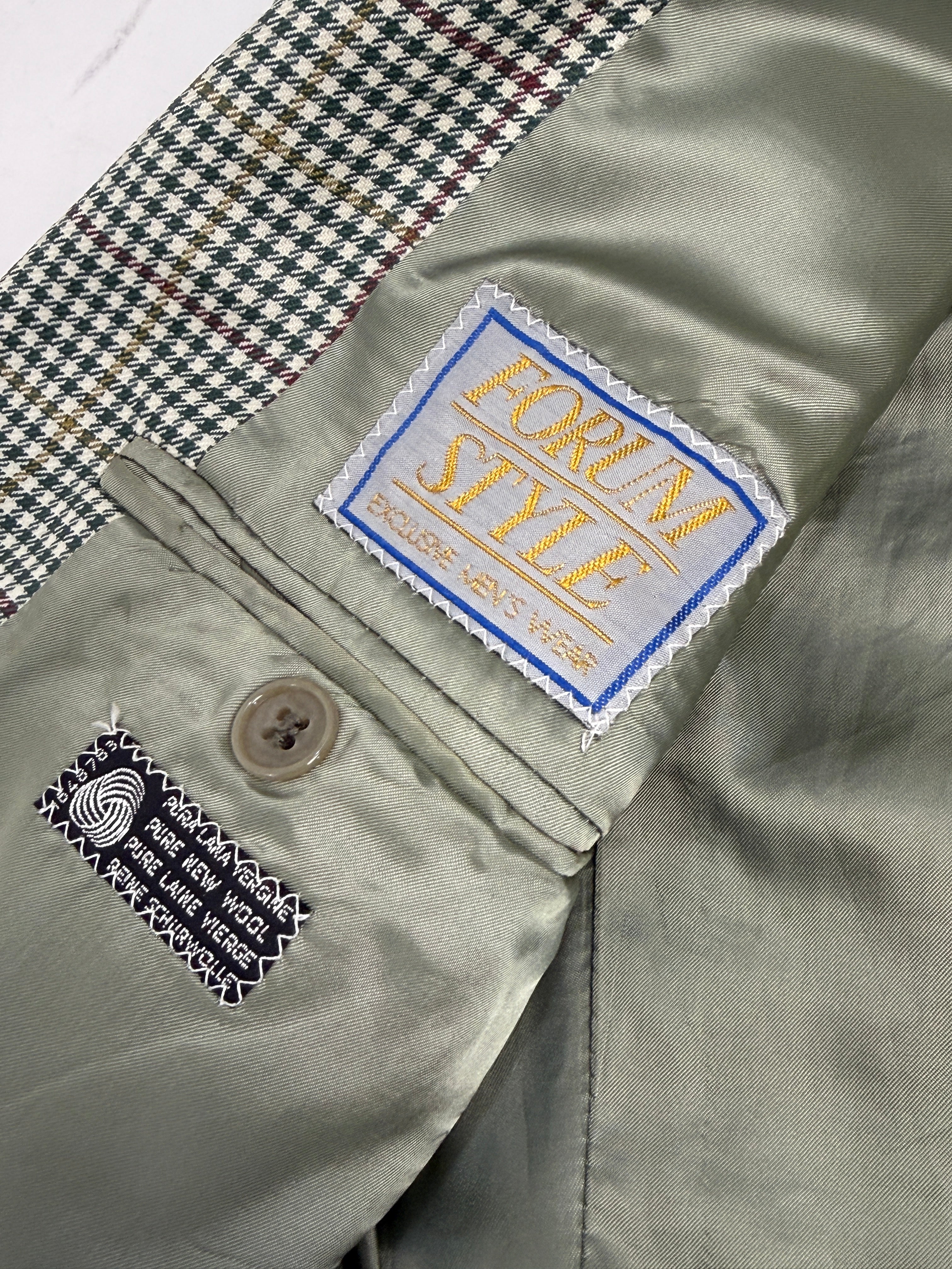 Giacca in Pura Lana Vergine Pied-de-Poule Verde Vintage - Taglia 48