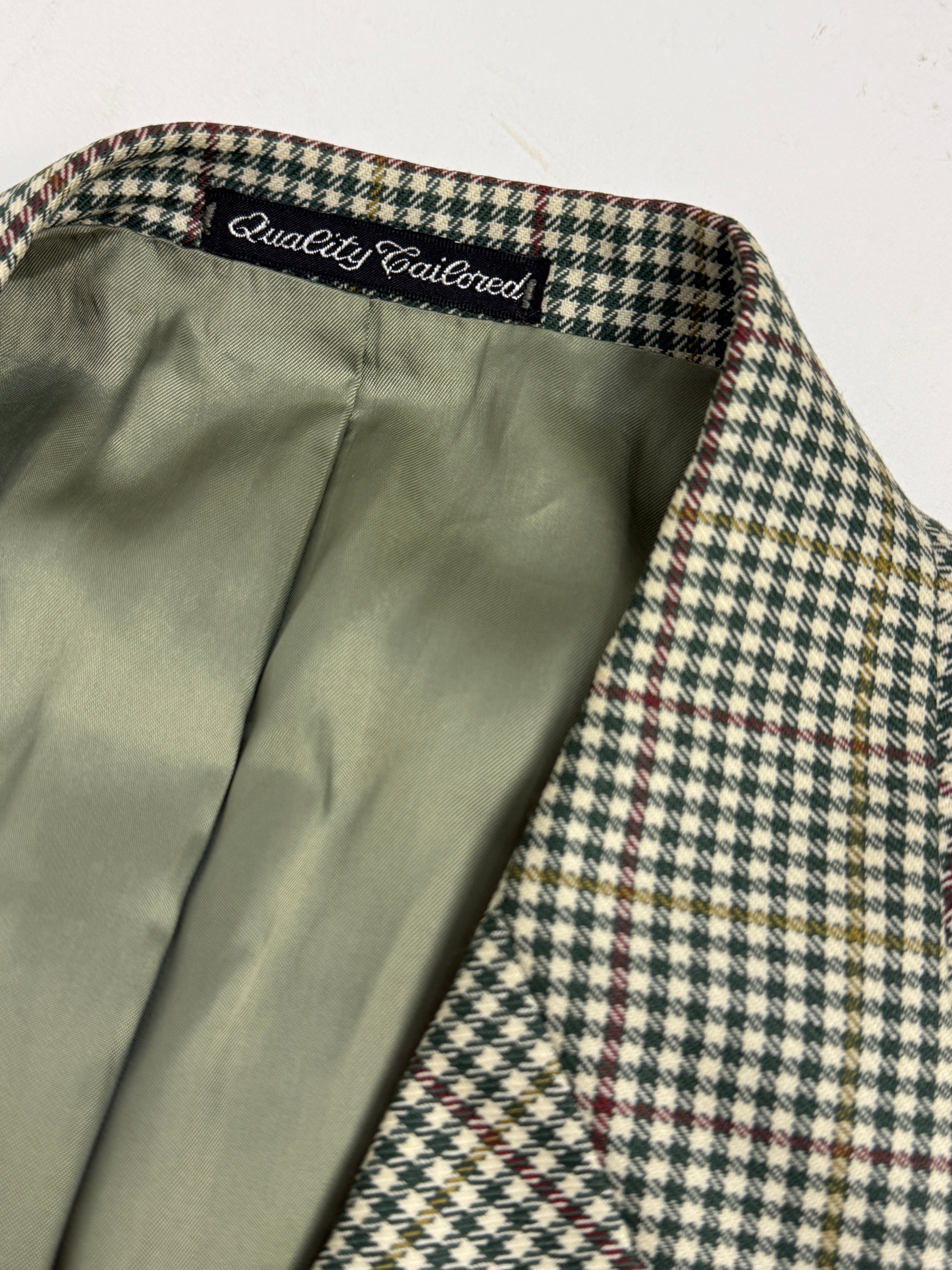 Giacca in Pura Lana Vergine Pied-de-Poule Verde Vintage - Taglia 48