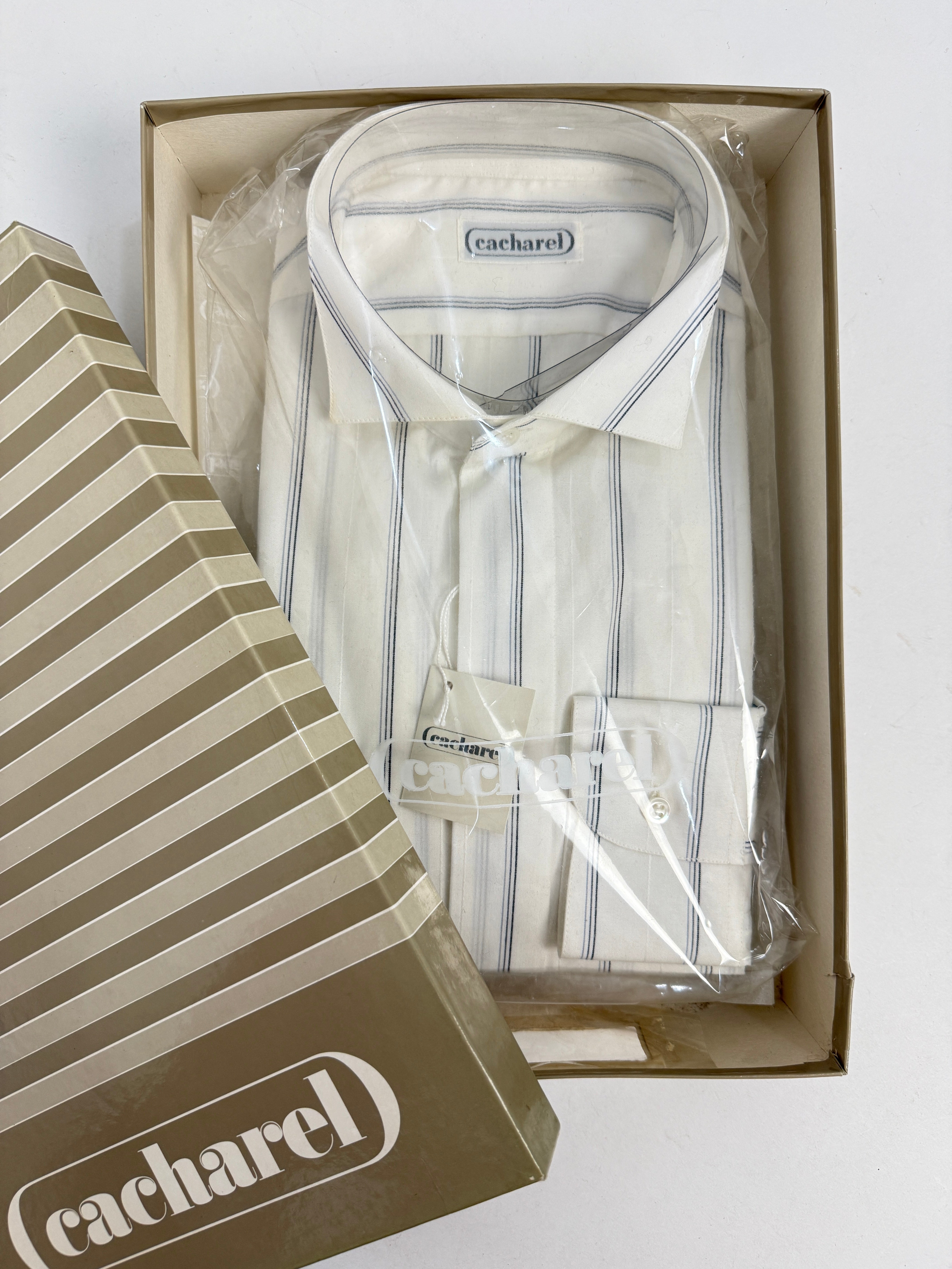 Camicia Cacharel Deadstock Cotone Bianco a Righe e Colletto Coreana - Taglia M