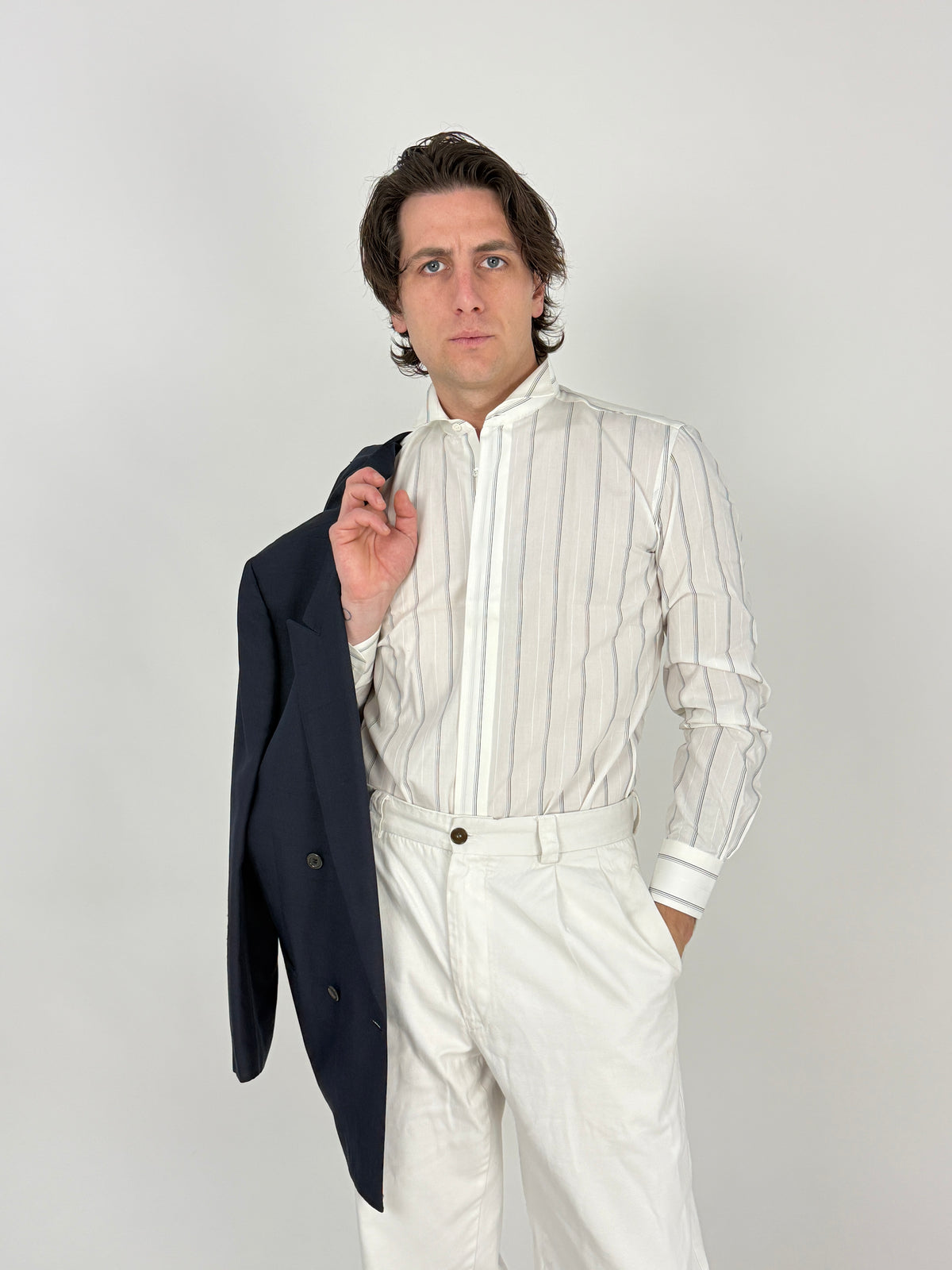 Camicia Cacharel Deadstock anni ‘70 Cotone Bianco a Righe - Taglia M