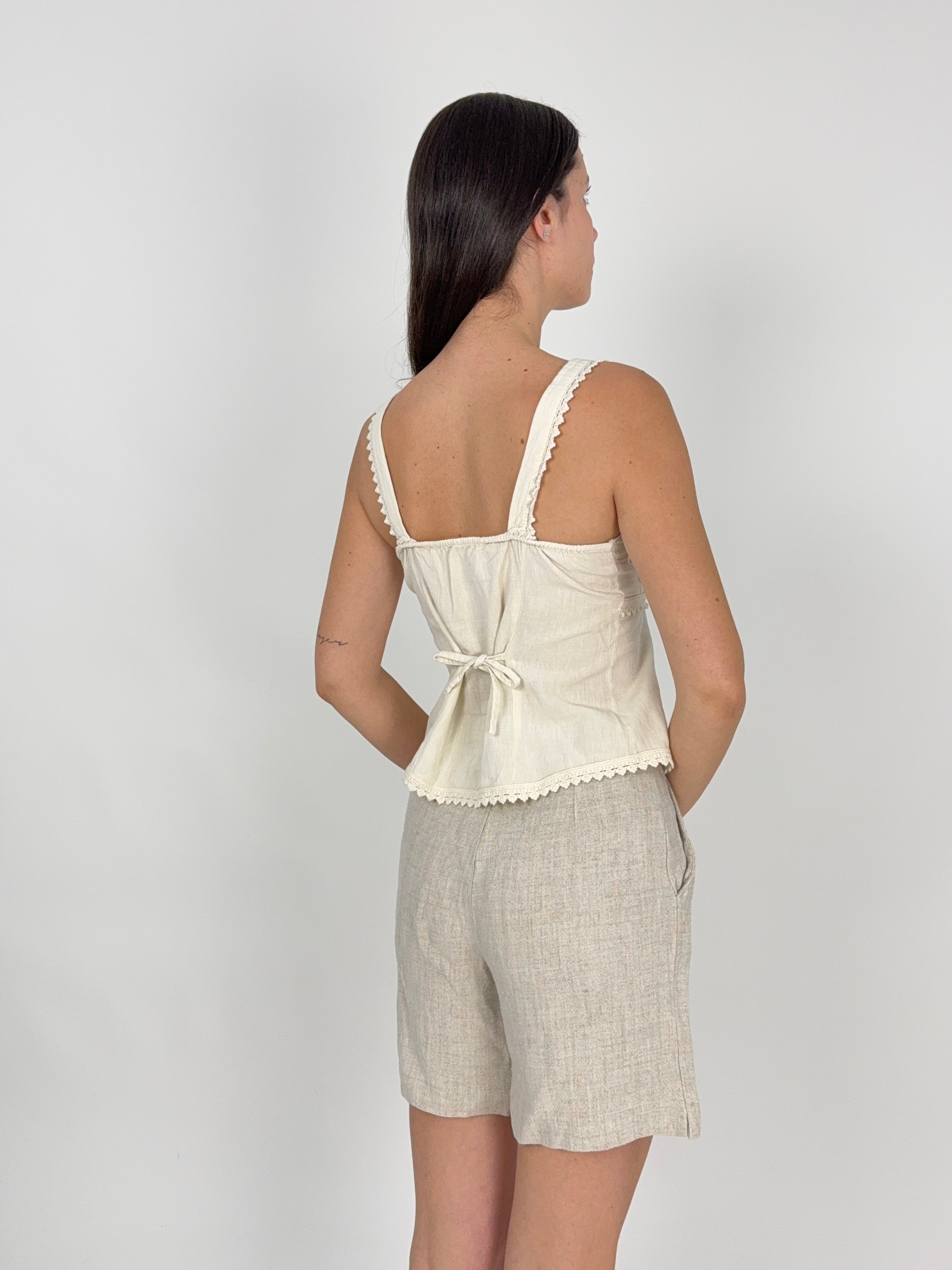 Top vintage ricamato in lino/cotone - Taglia S/M
