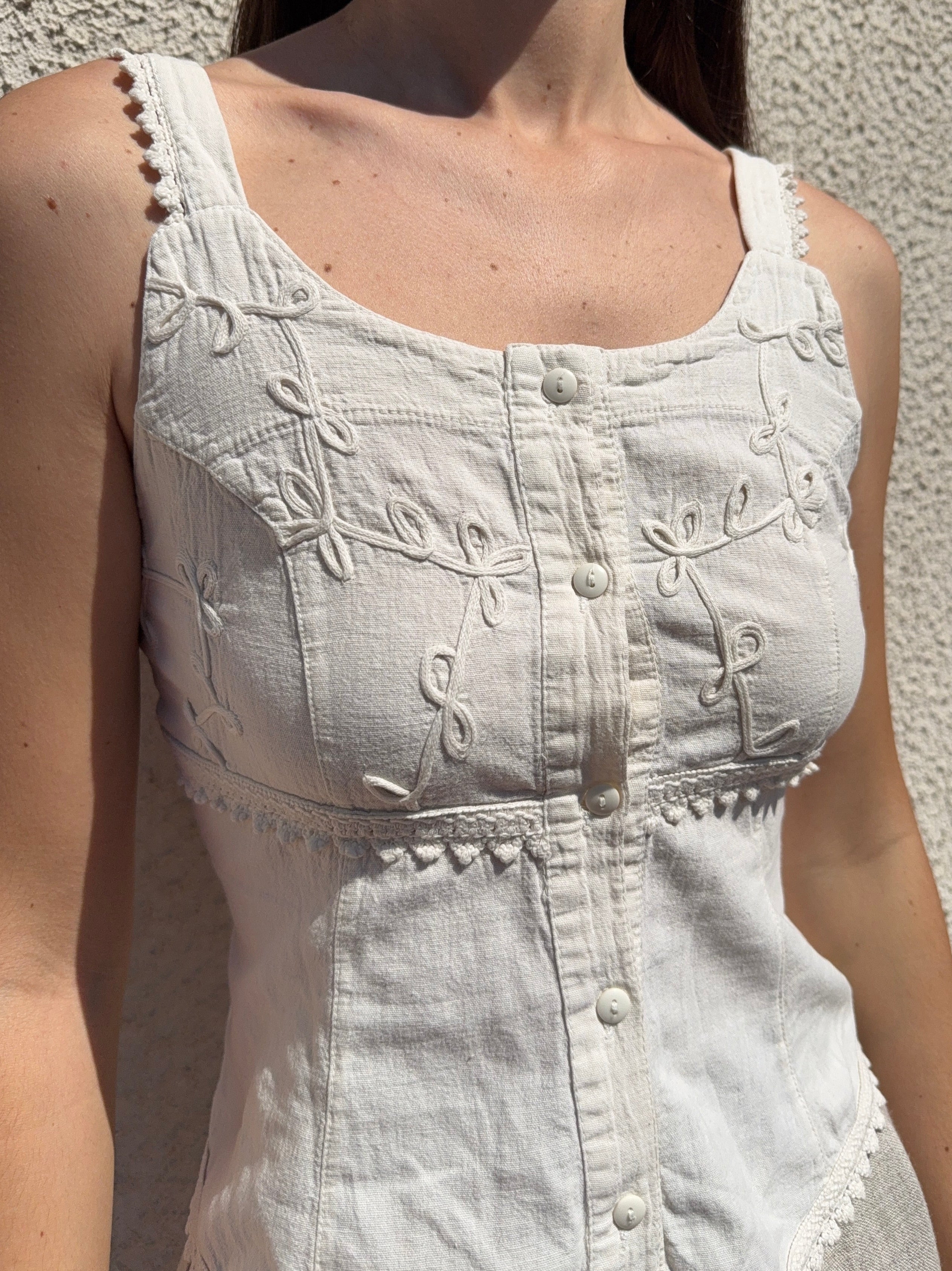 Top vintage ricamato in lino/cotone - Taglia S/M