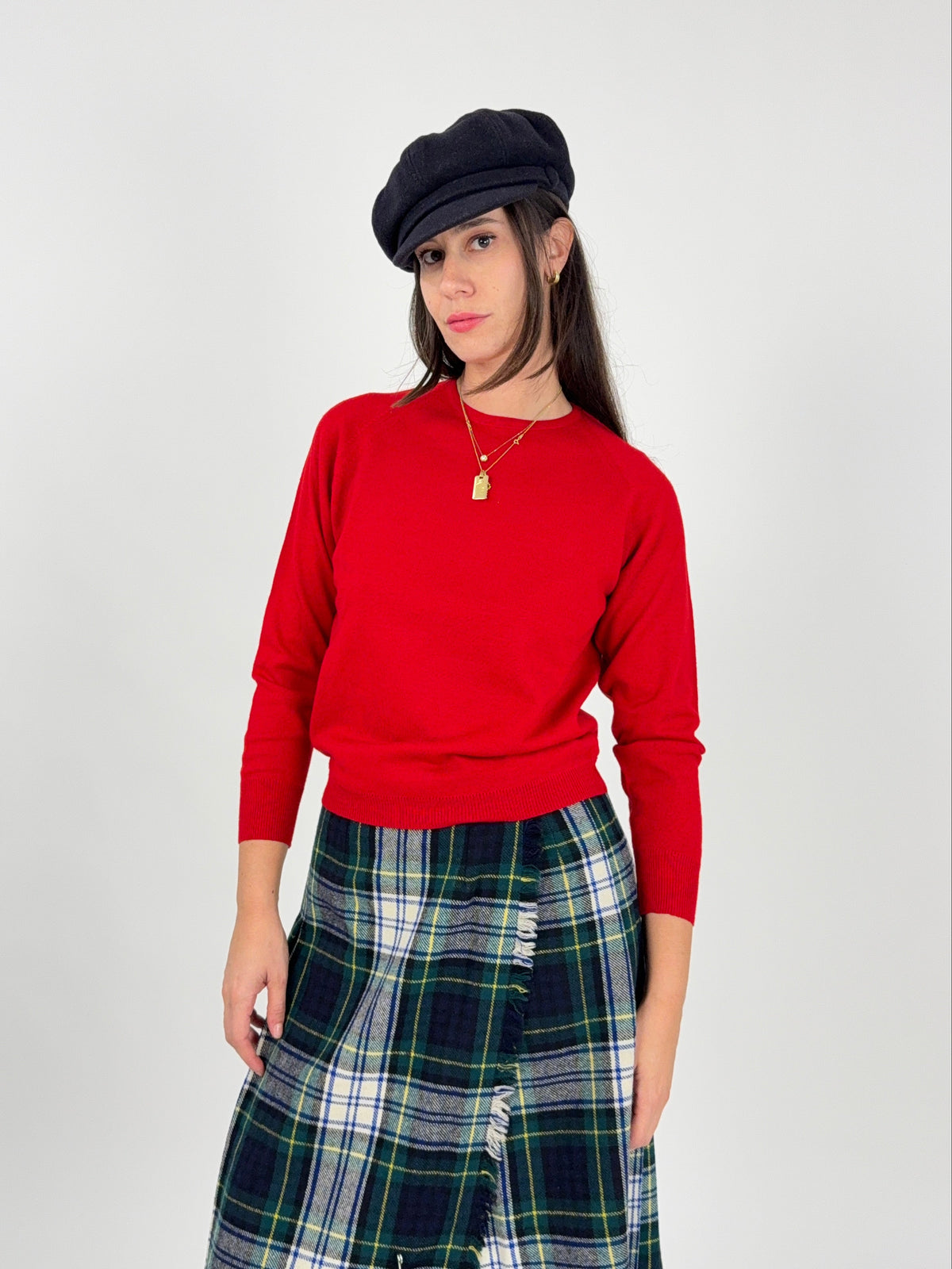 Maglia rossa Lemar in pura lana, dettaglio etichetta Made in Italy