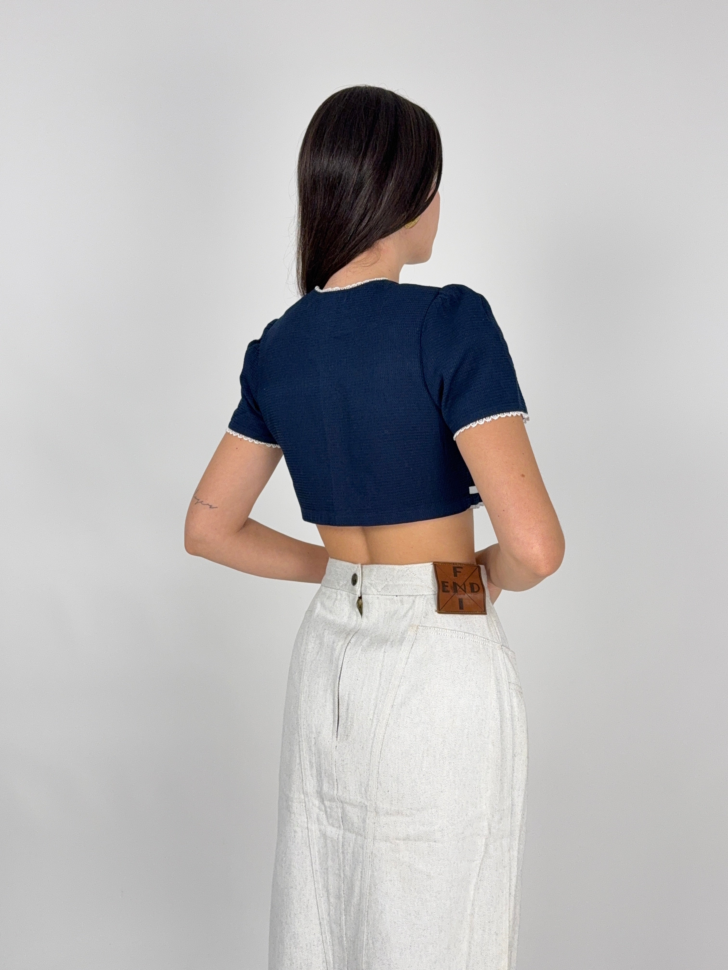 Crop Top in Cotone Waffle Blu - Taglia XS/S